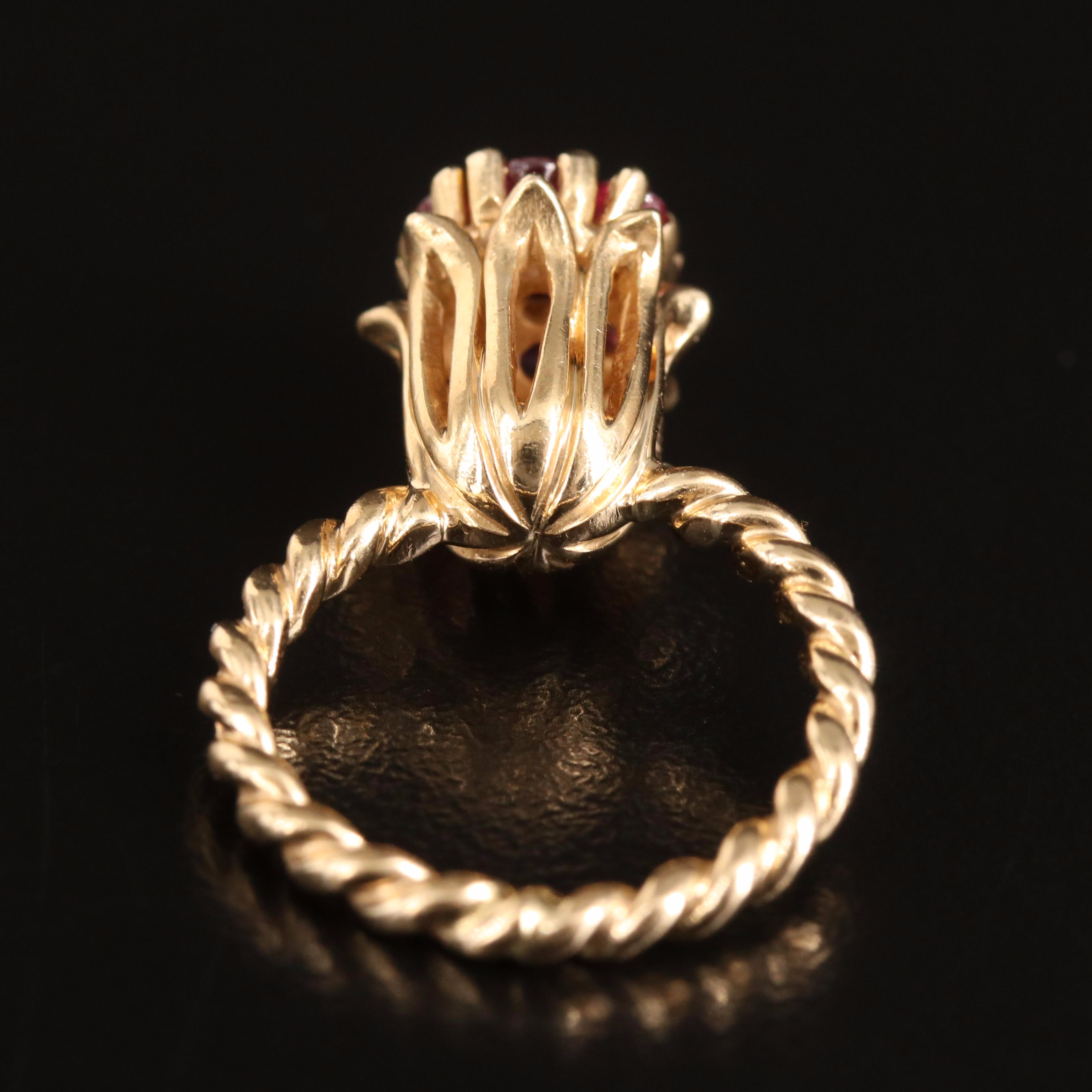 14K Diamond and Ruby Flower Ring