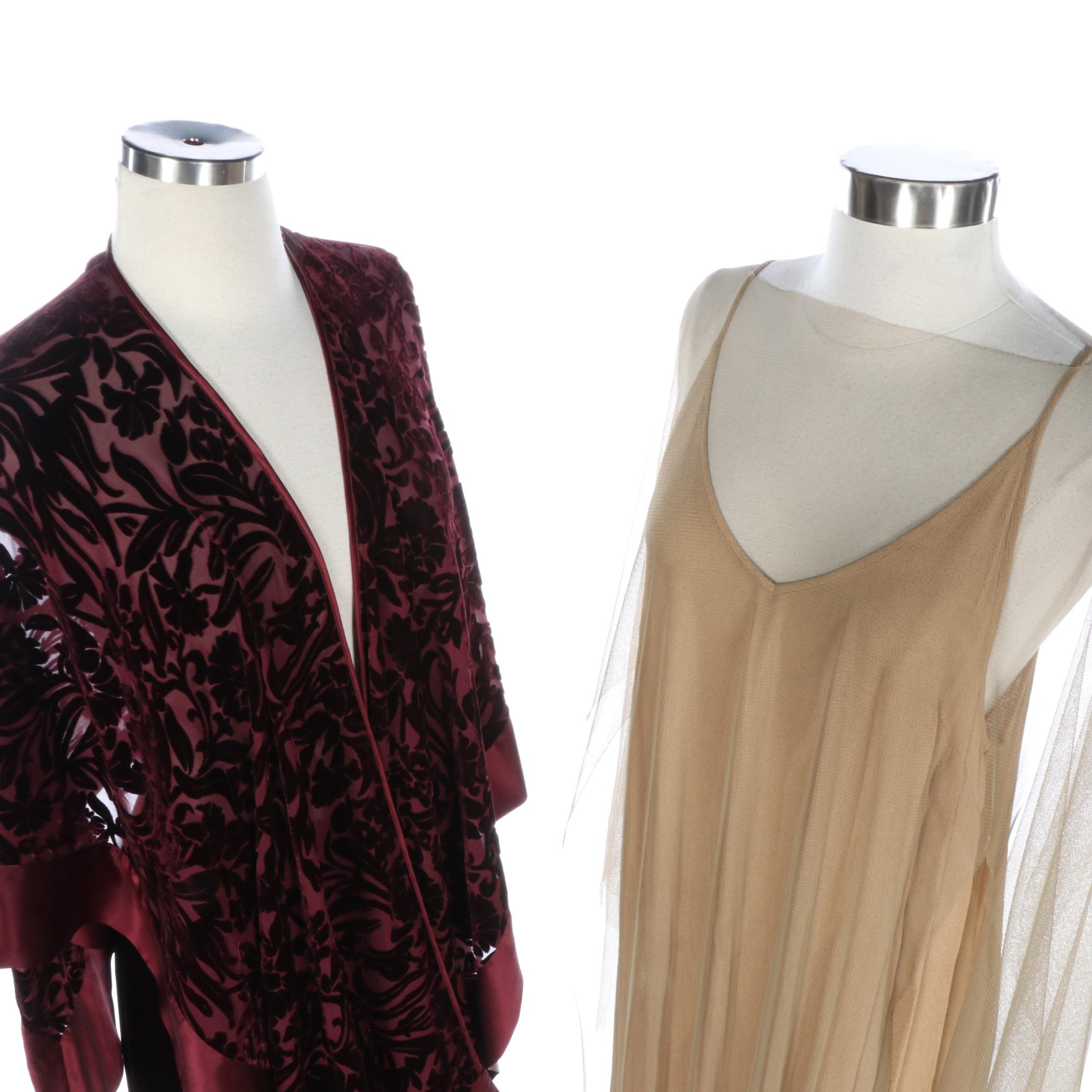 T.ba Slip Dress with Mesh Duster and Laura Ashley Burnout Velvet Skirt Set