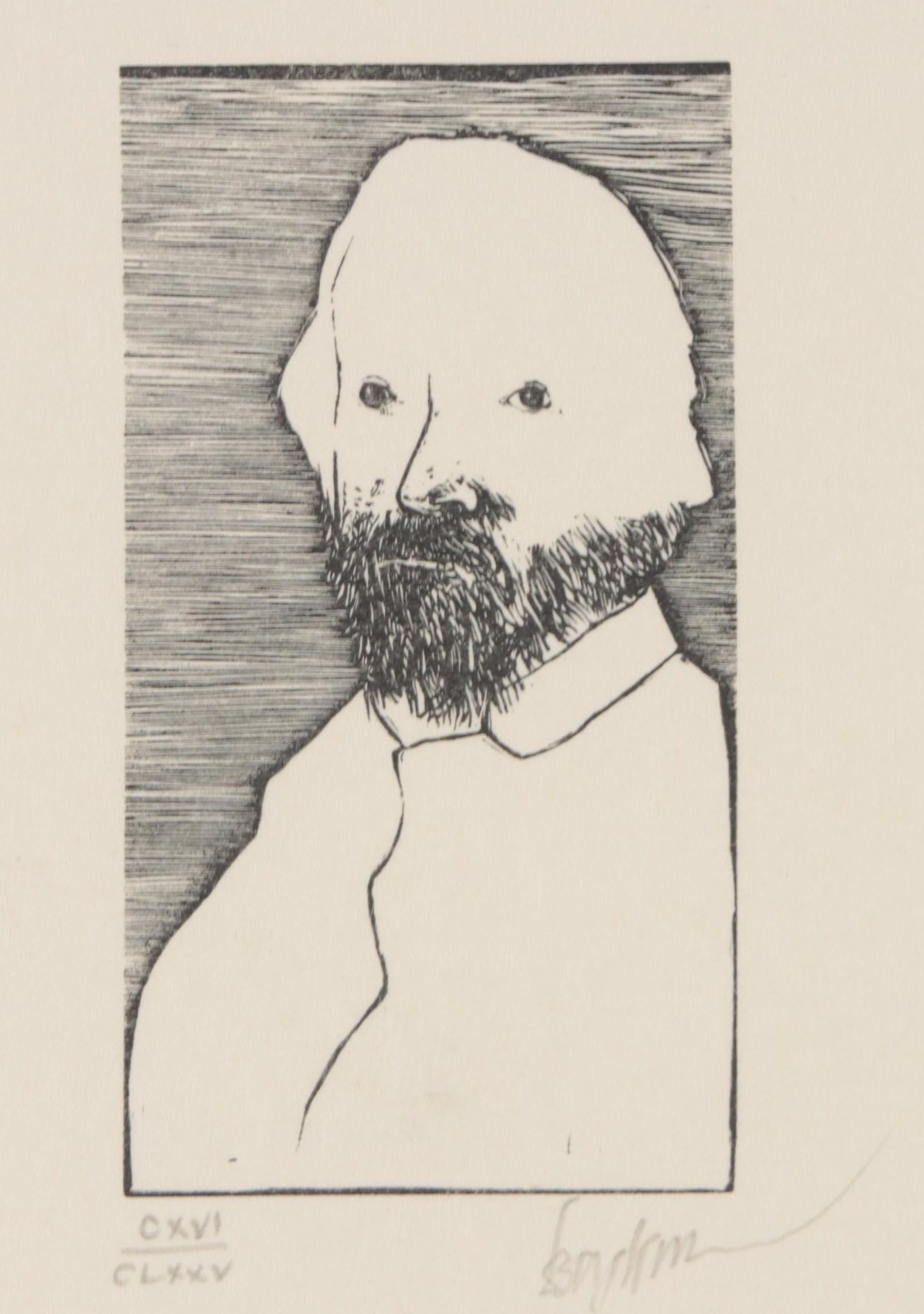 Leonard Baskin Portrait Etching of Bearded Man, Circa 1980
