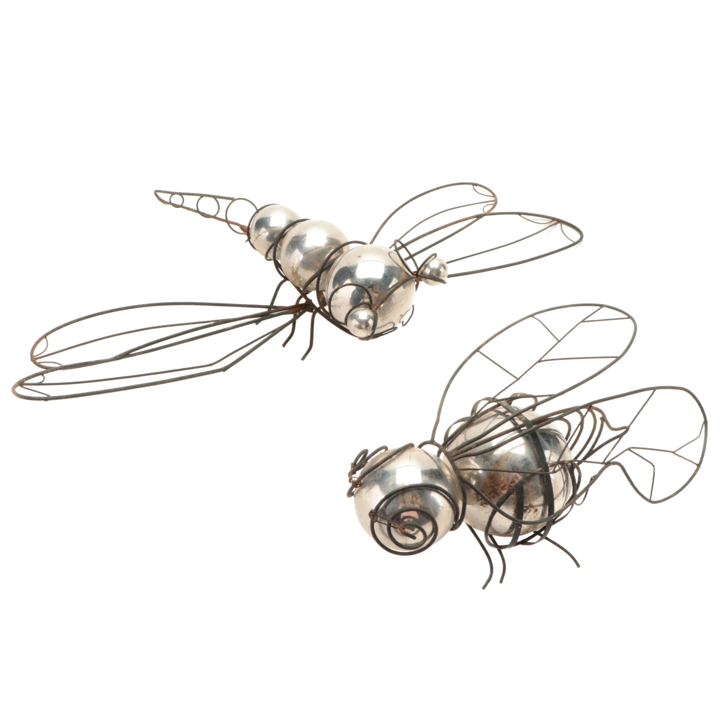 Wire-Wrapped Mirrored Orb Fly and Dragonfly Outdoor Décor