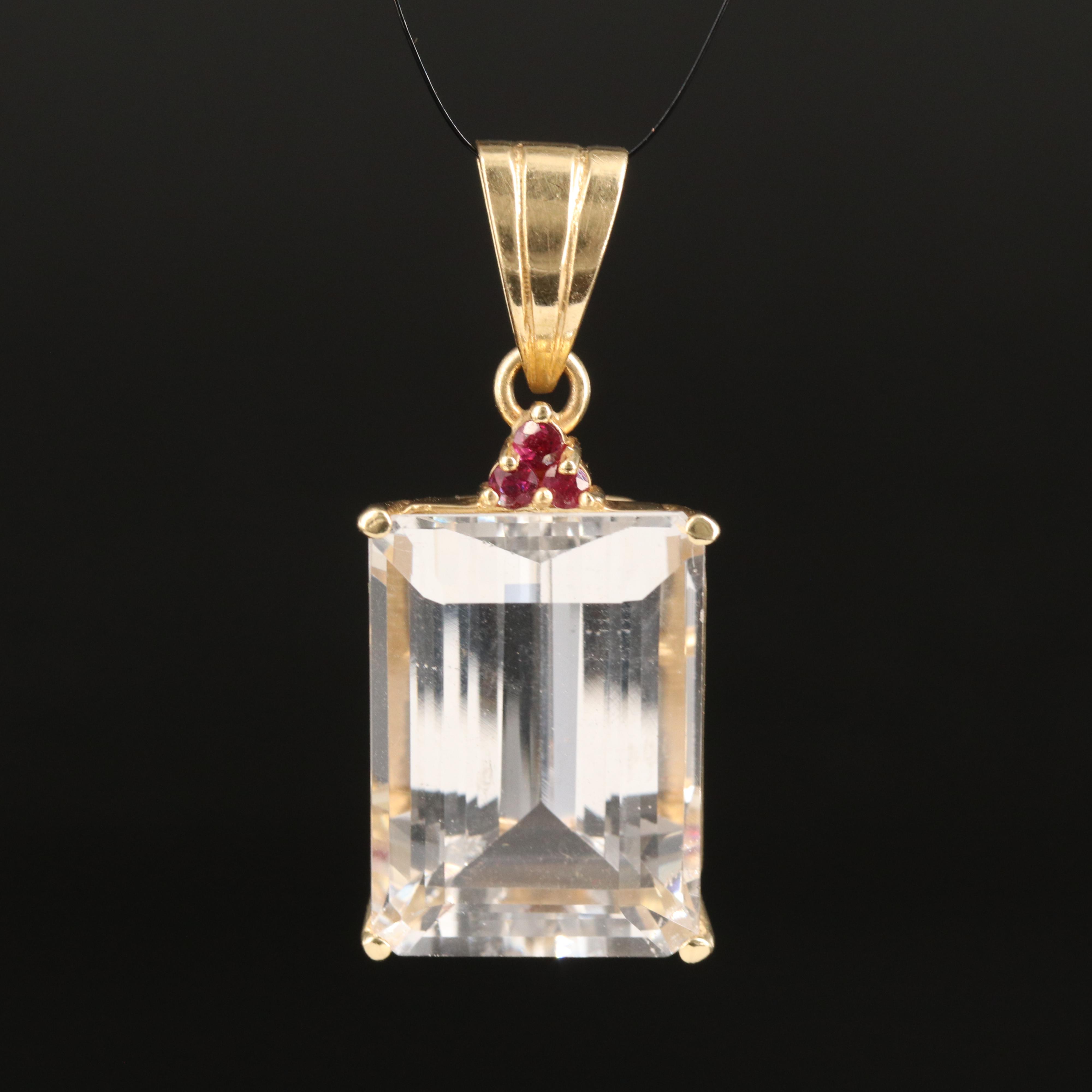14K 25.61 CT Goshenite and Ruby Pendant