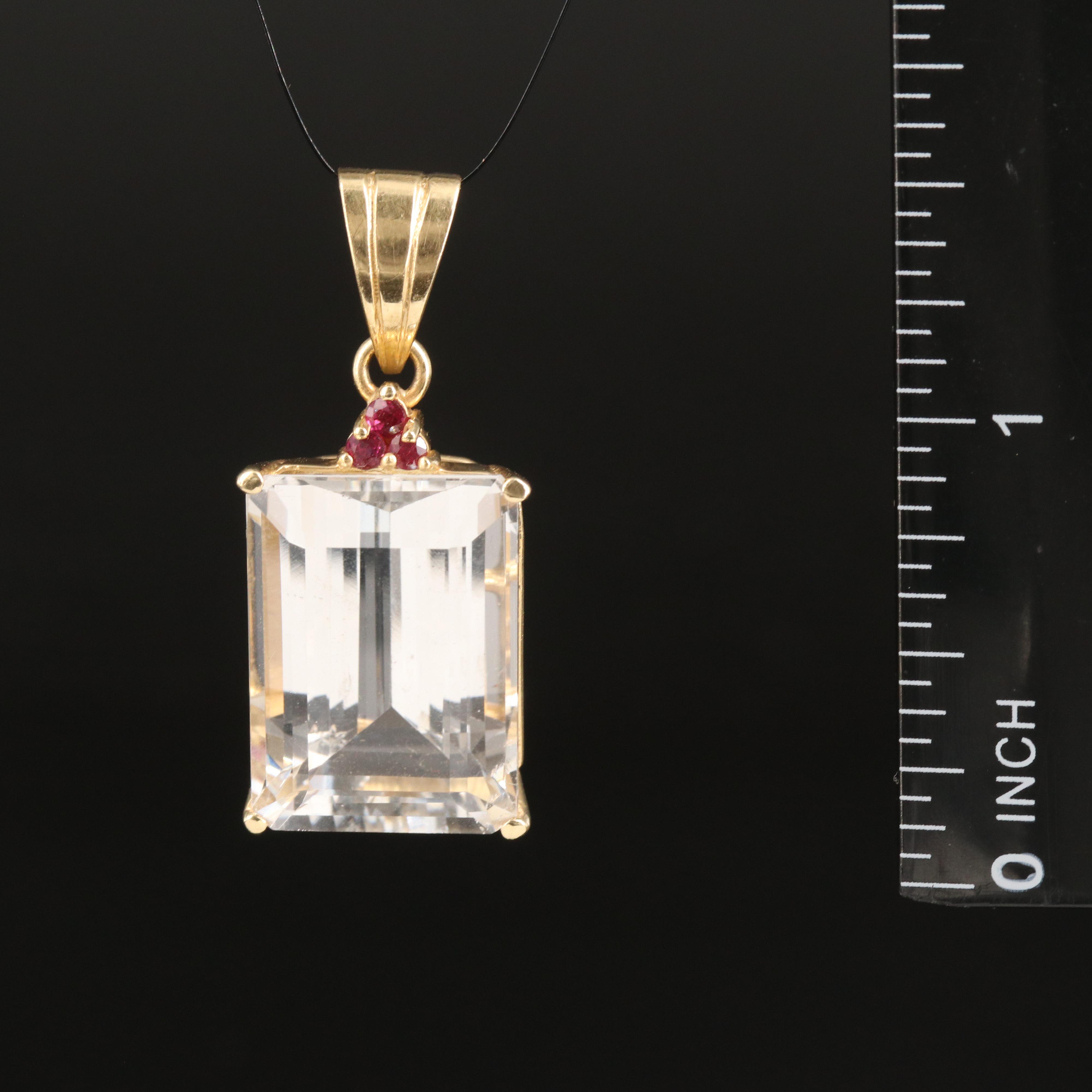 14K 25.61 CT Goshenite and Ruby Pendant