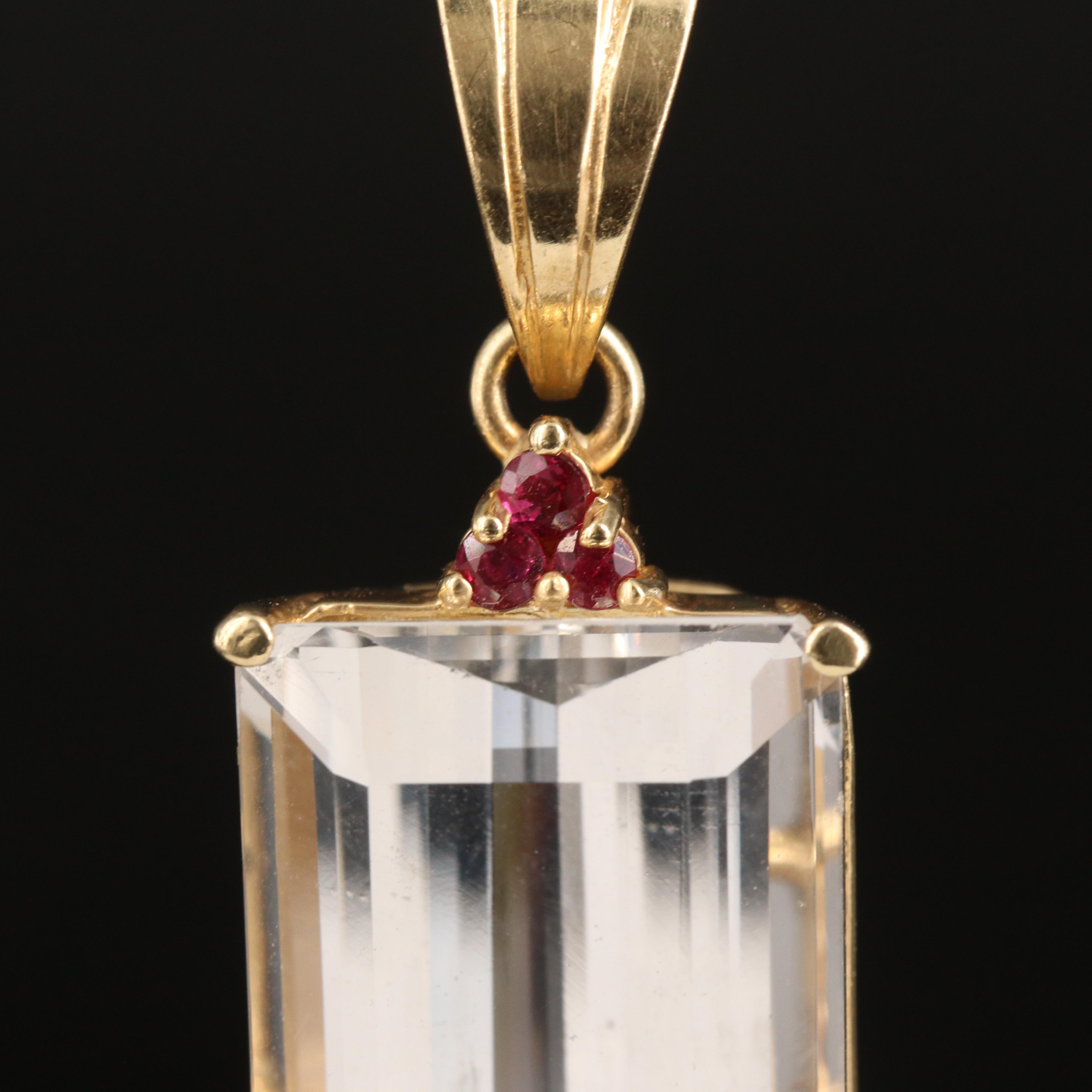 14K 25.61 CT Goshenite and Ruby Pendant