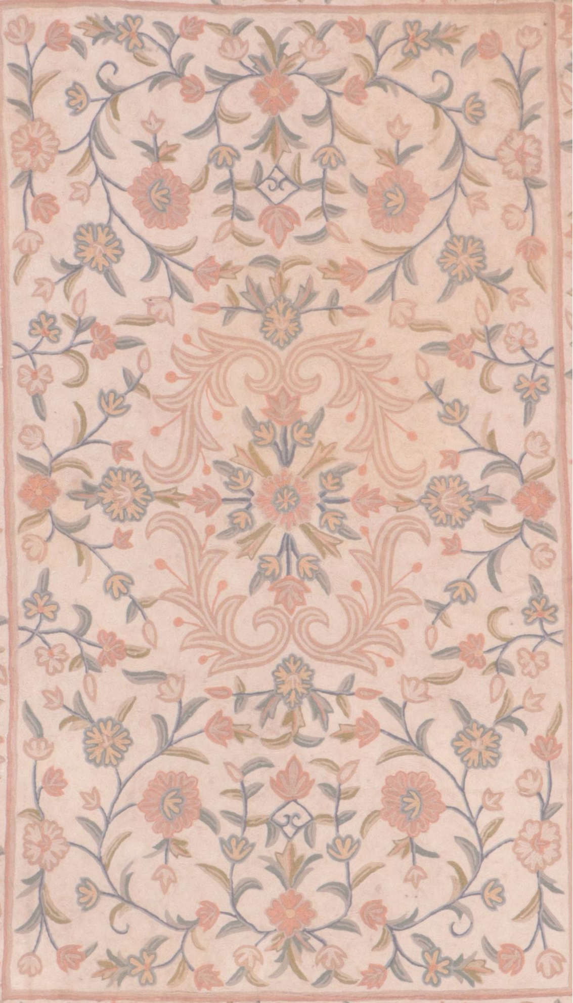 3'5 x 5'3 Handmade Indian Chain-Stitch Embroidery Area Rug