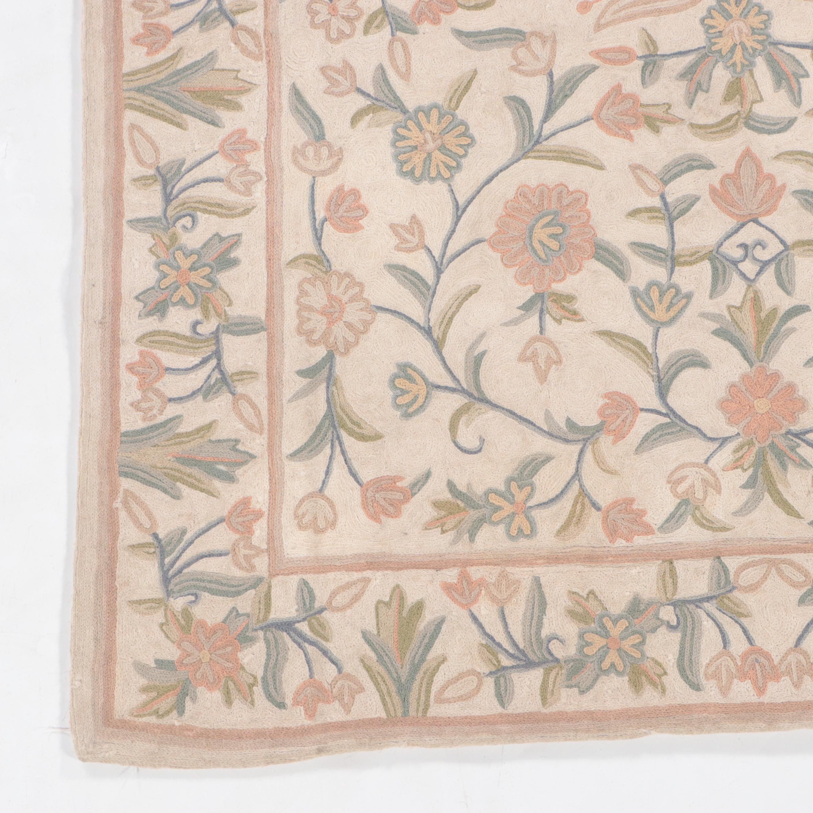 3'5 x 5'3 Handmade Indian Chain-Stitch Embroidery Area Rug