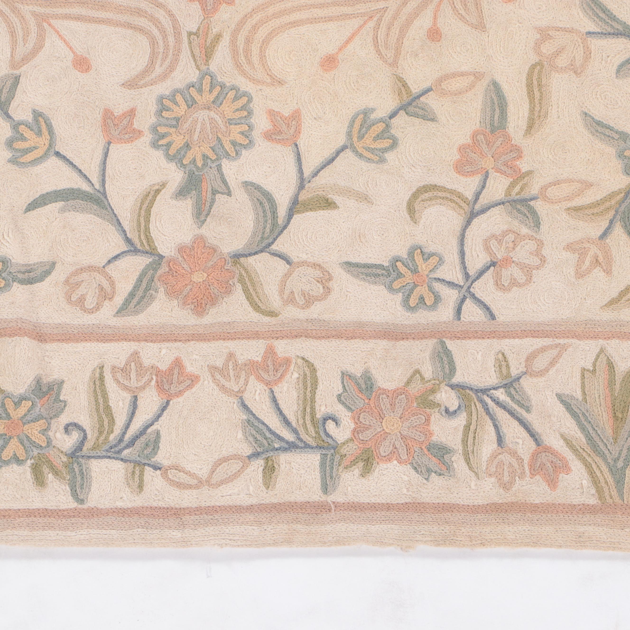 3'5 x 5'3 Handmade Indian Chain-Stitch Embroidery Area Rug