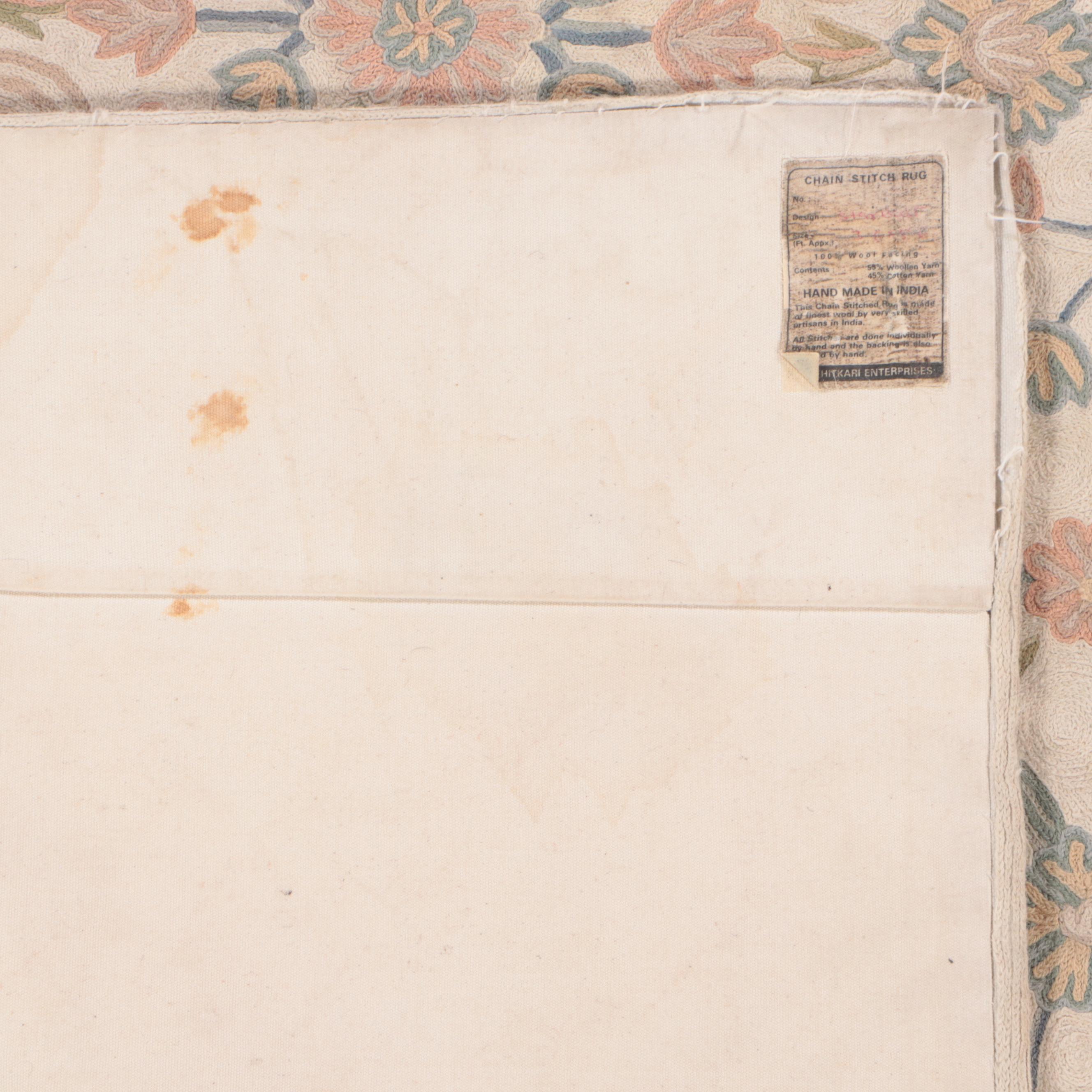 3'5 x 5'3 Handmade Indian Chain-Stitch Embroidery Area Rug