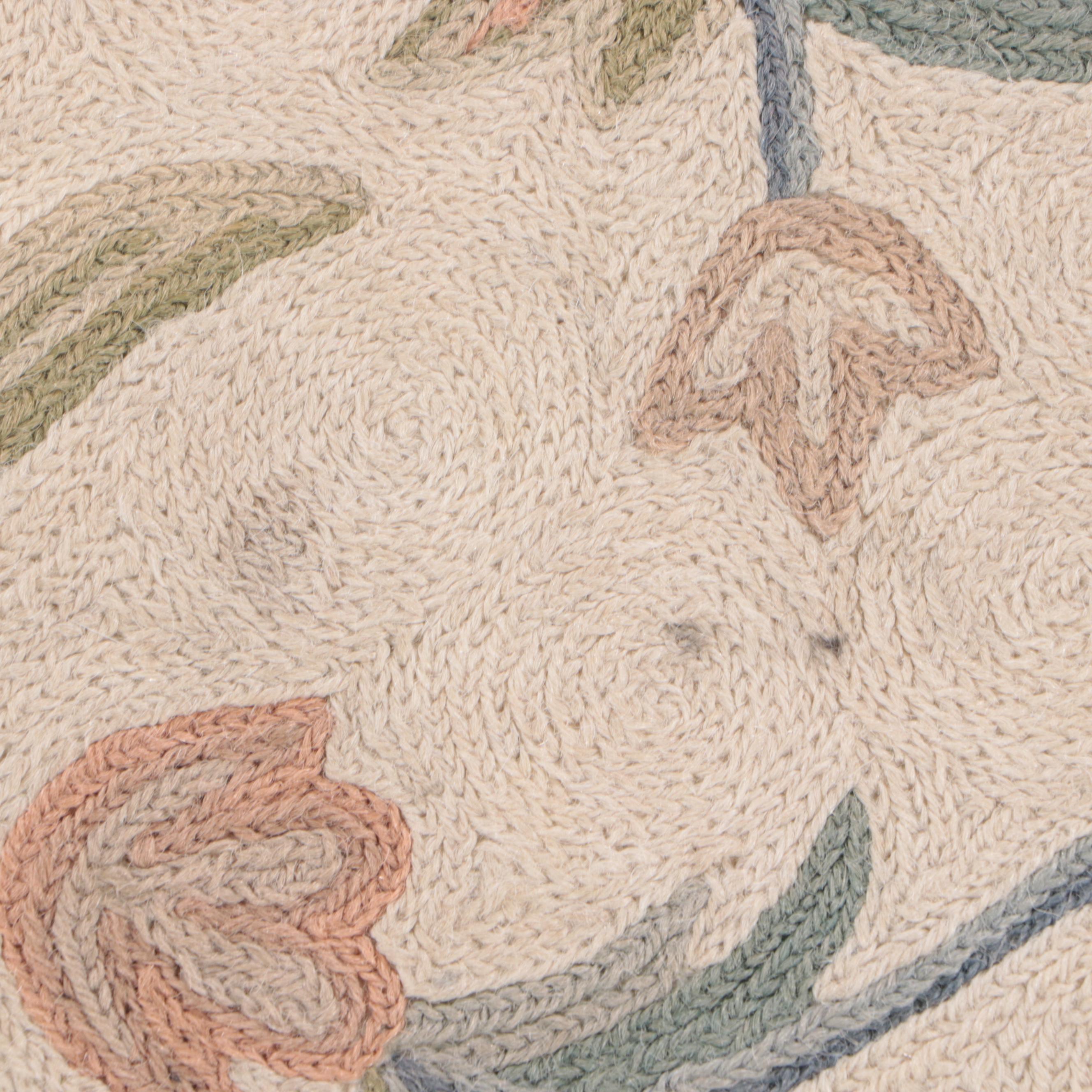 3'5 x 5'3 Handmade Indian Chain-Stitch Embroidery Area Rug