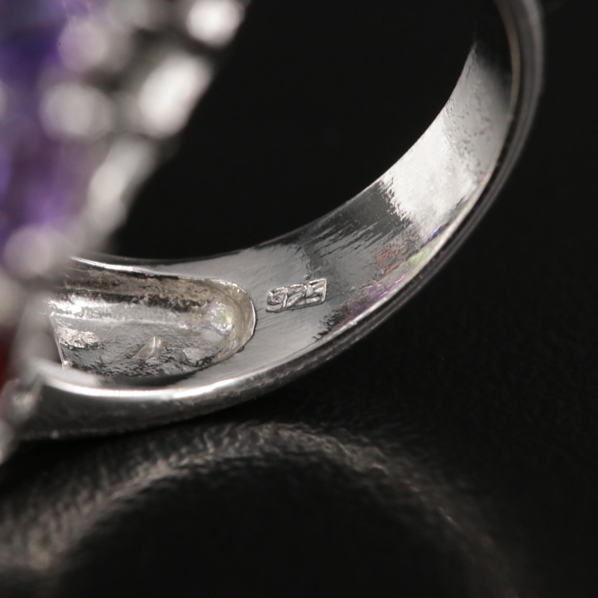 Sterling Peridot, Amethyst and Garnet Floral Ring