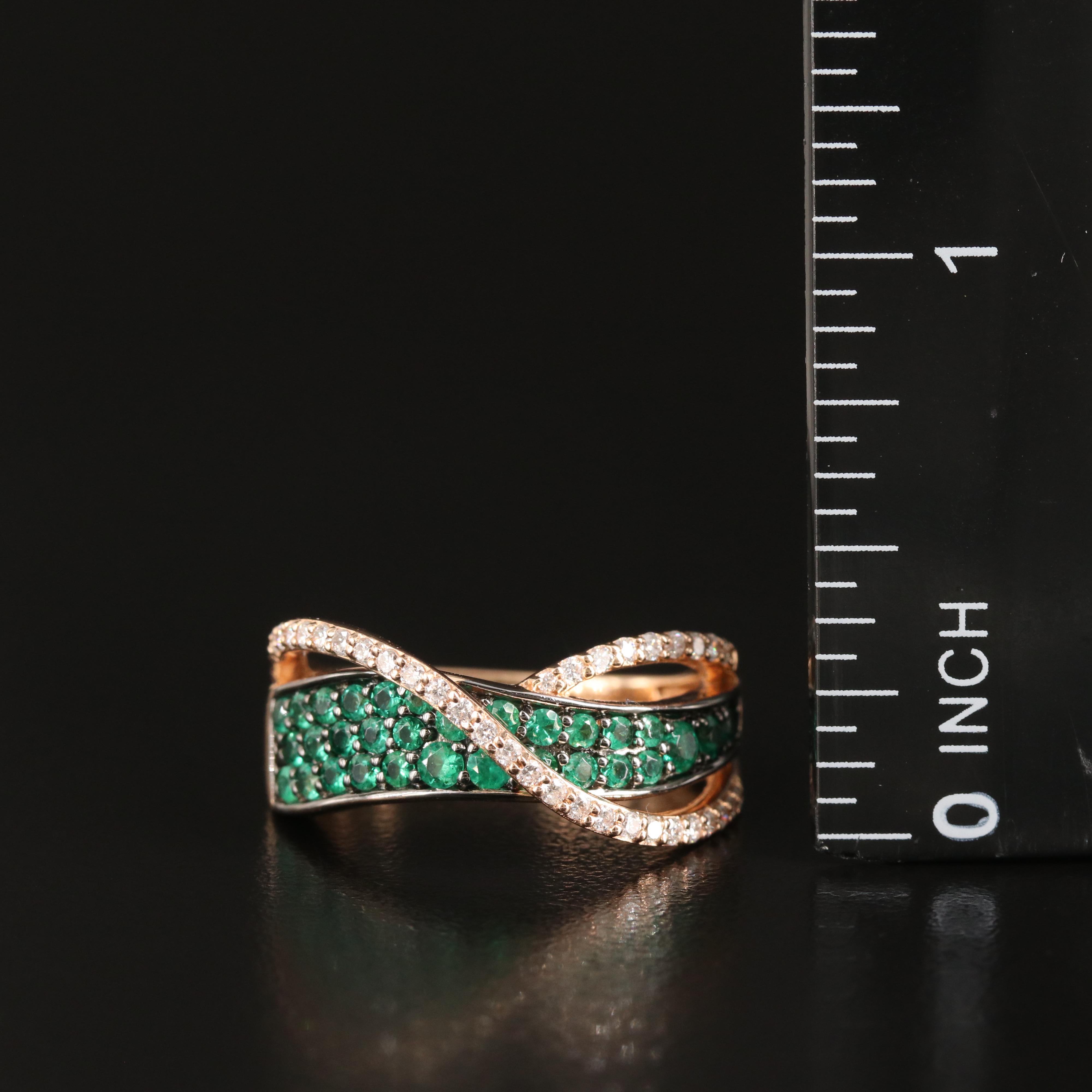 Le Vian 14K Rose Gold Emerald and Diamond Crossover Ring
