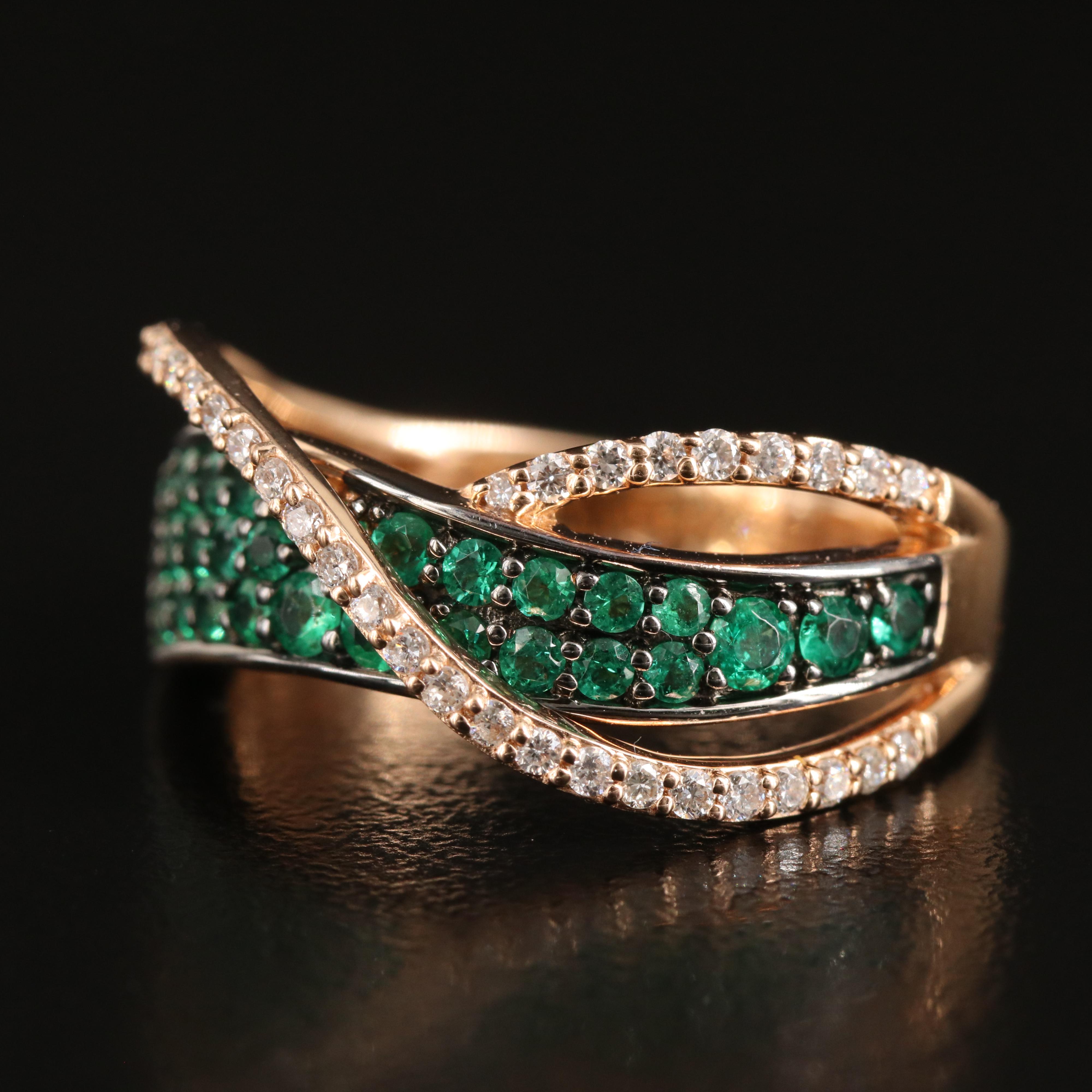 Le Vian 14K Rose Gold Emerald and Diamond Crossover Ring
