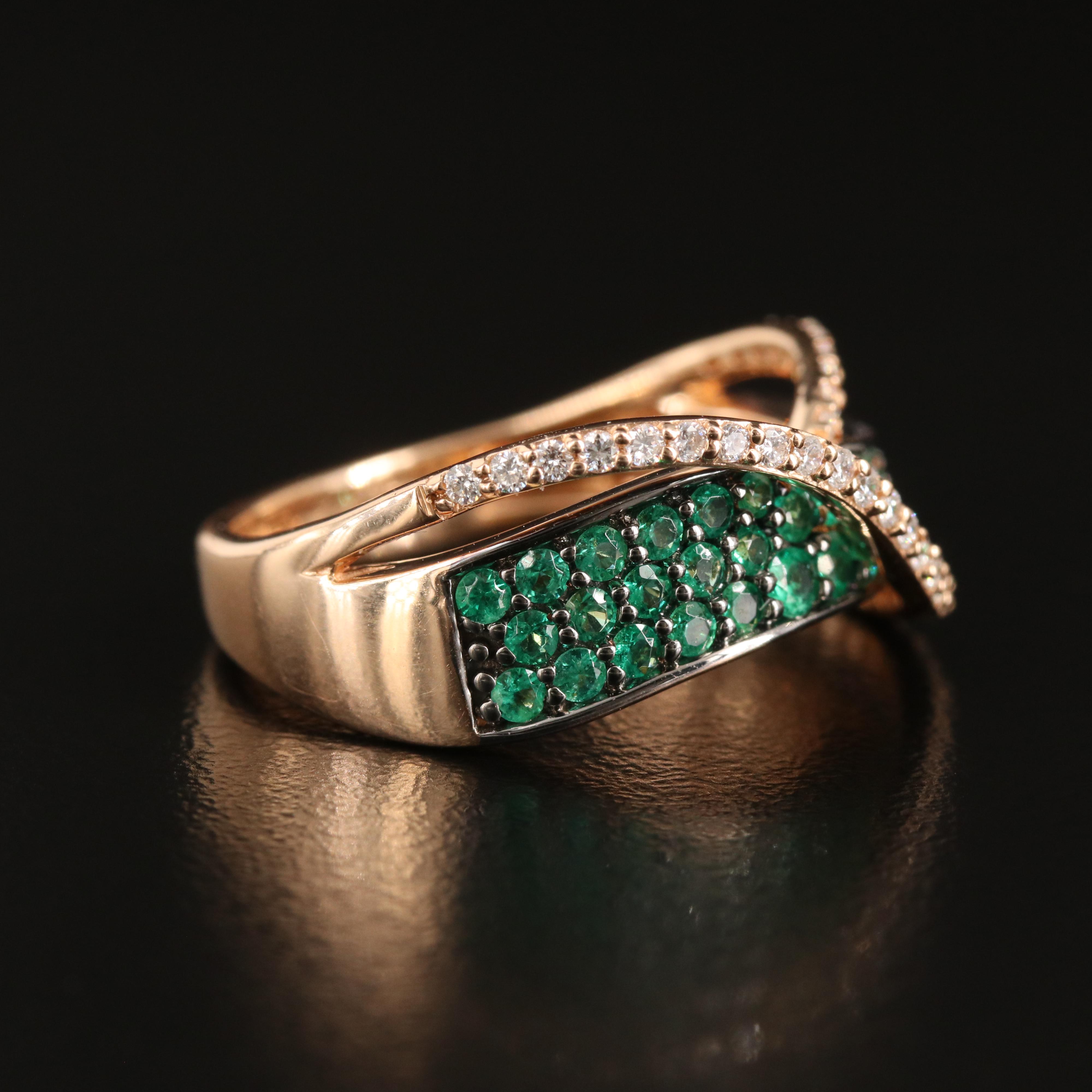 Le Vian 14K Rose Gold Emerald and Diamond Crossover Ring