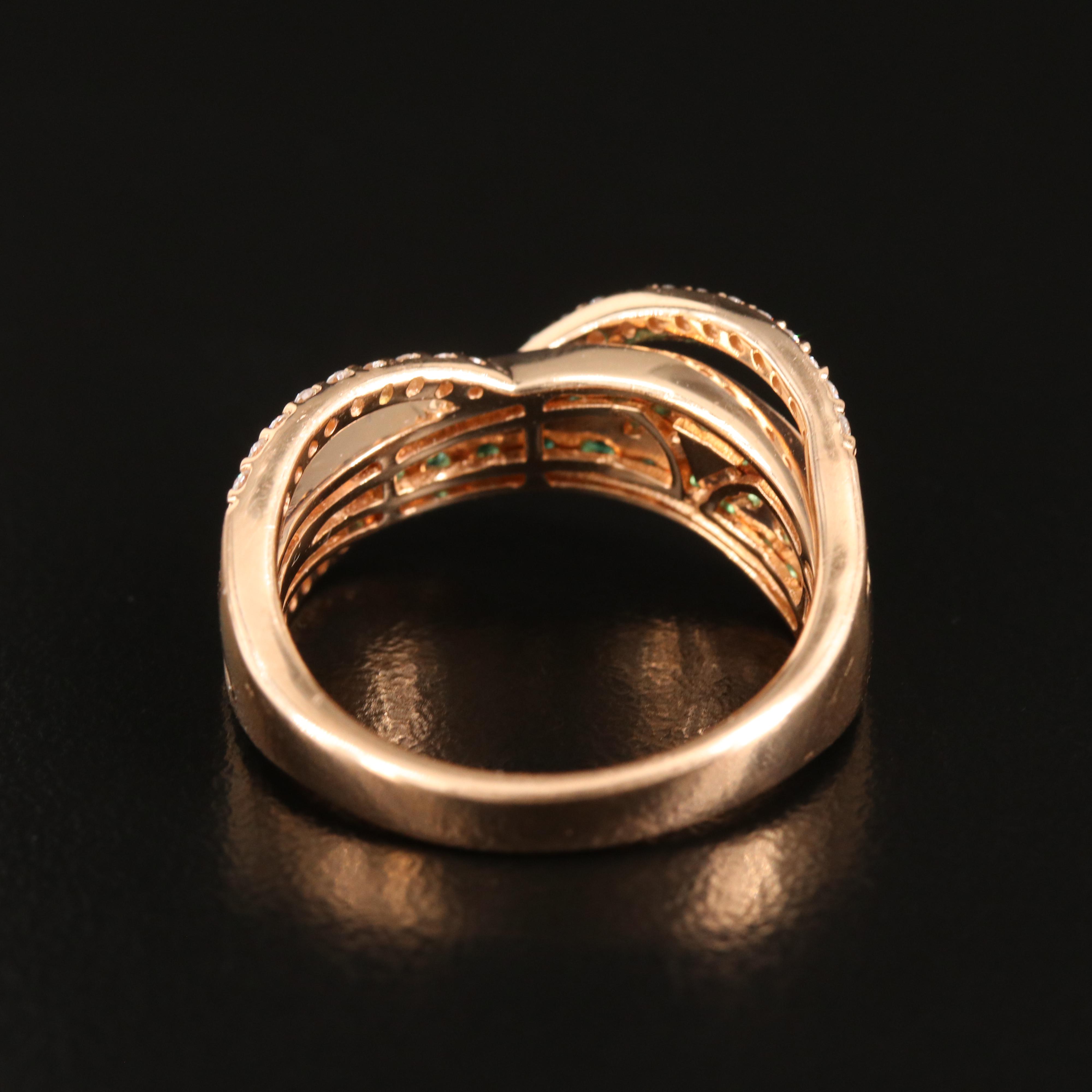 Le Vian 14K Rose Gold Emerald and Diamond Crossover Ring