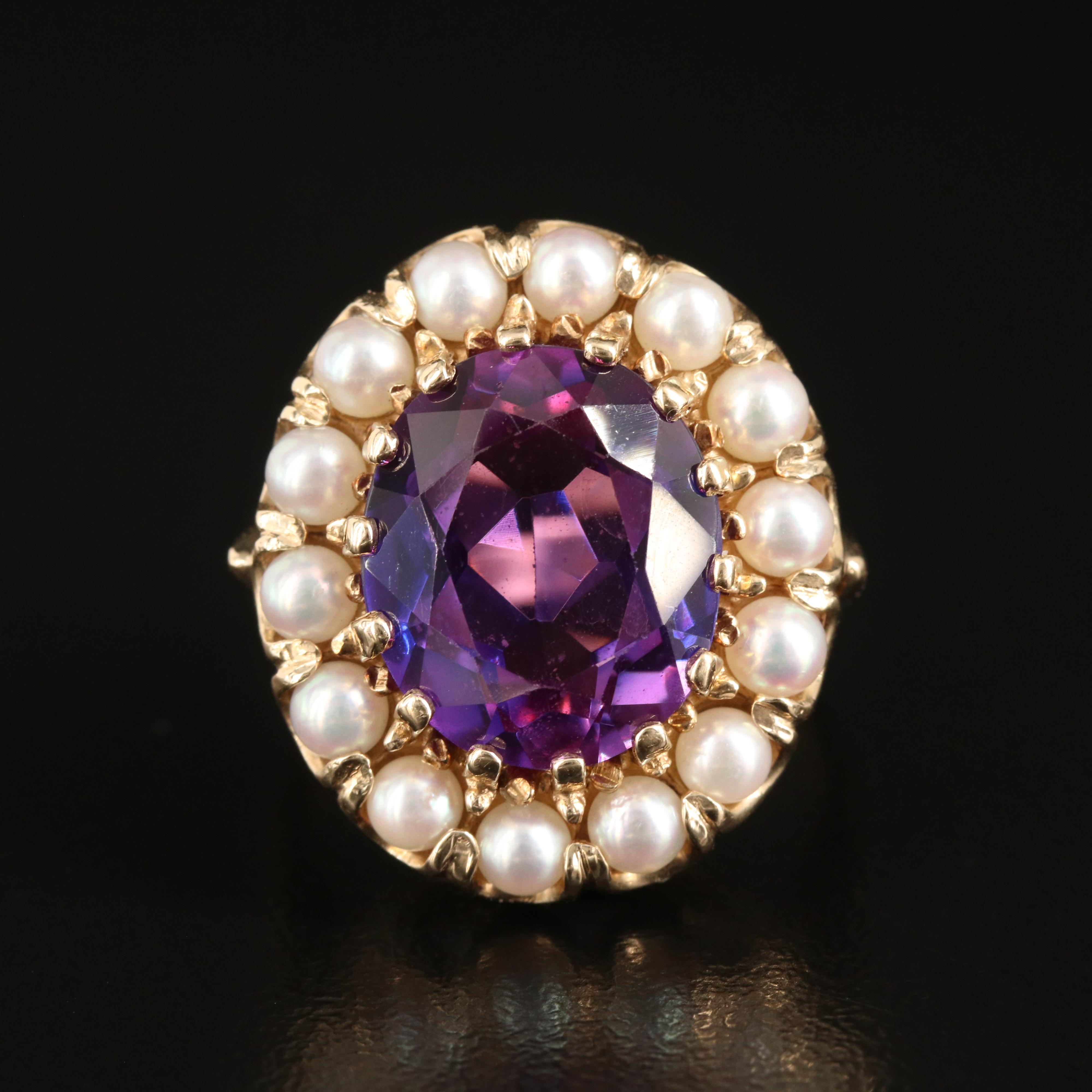 14K Sapphire and Seed Pearl Ring