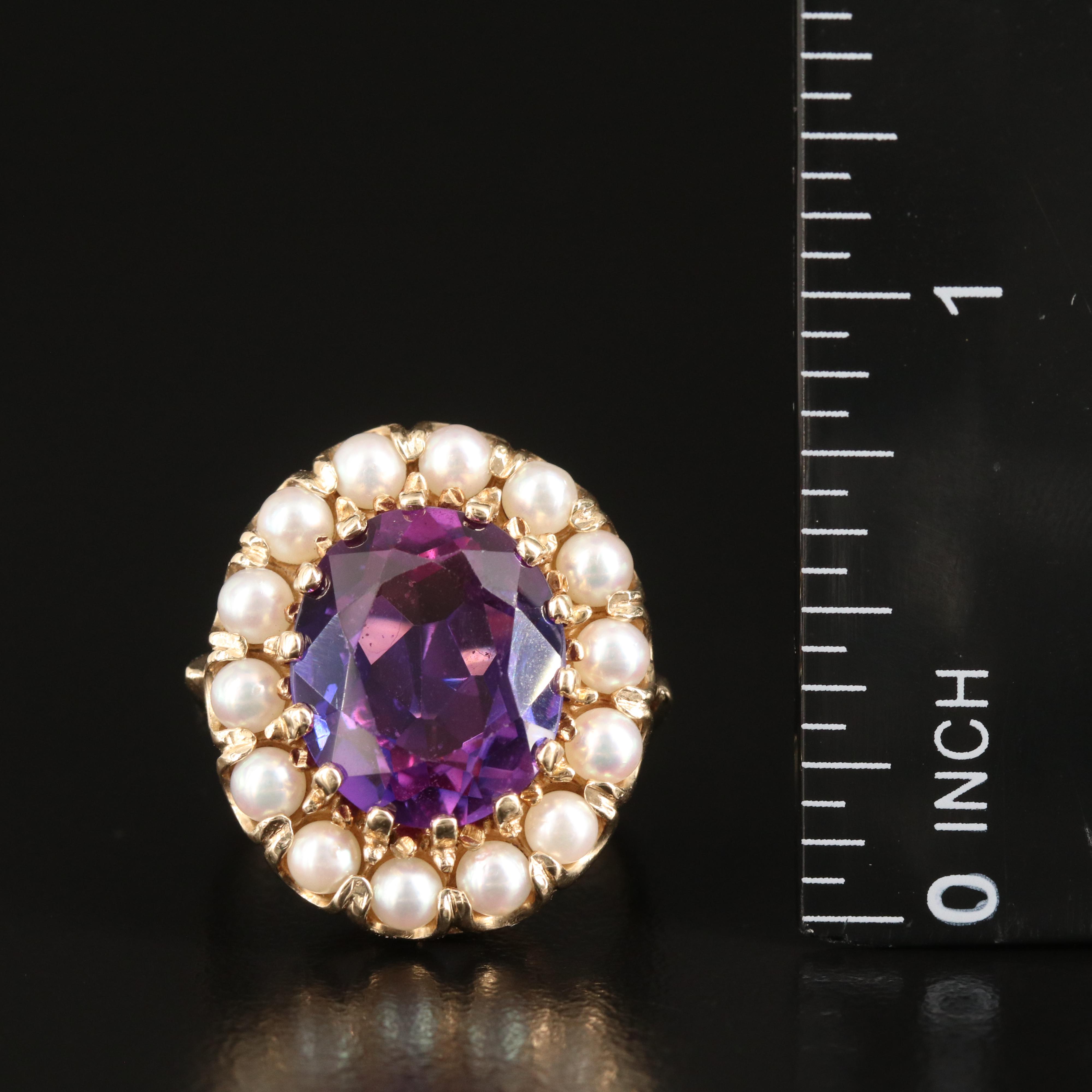 14K Sapphire and Seed Pearl Ring