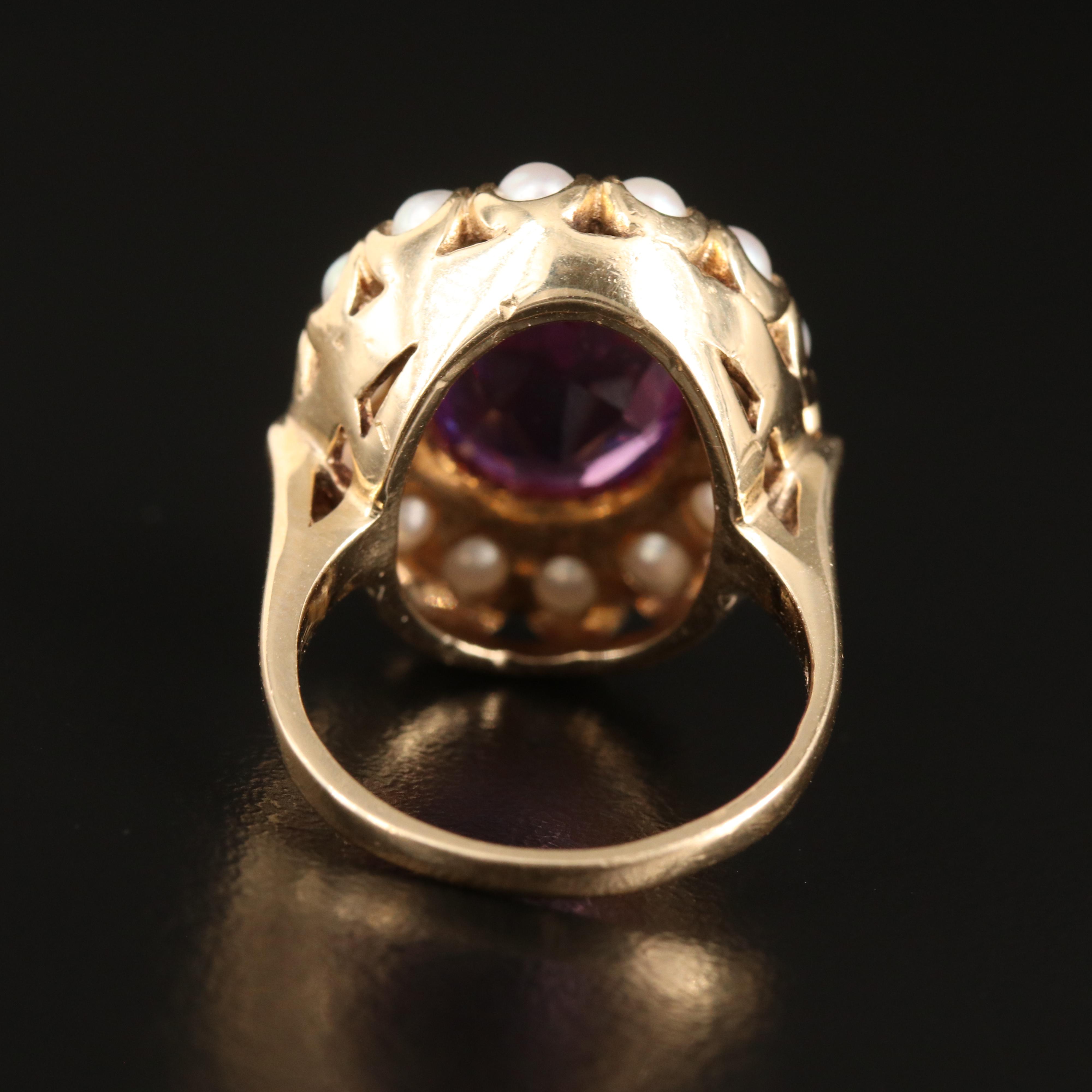 14K Sapphire and Seed Pearl Ring