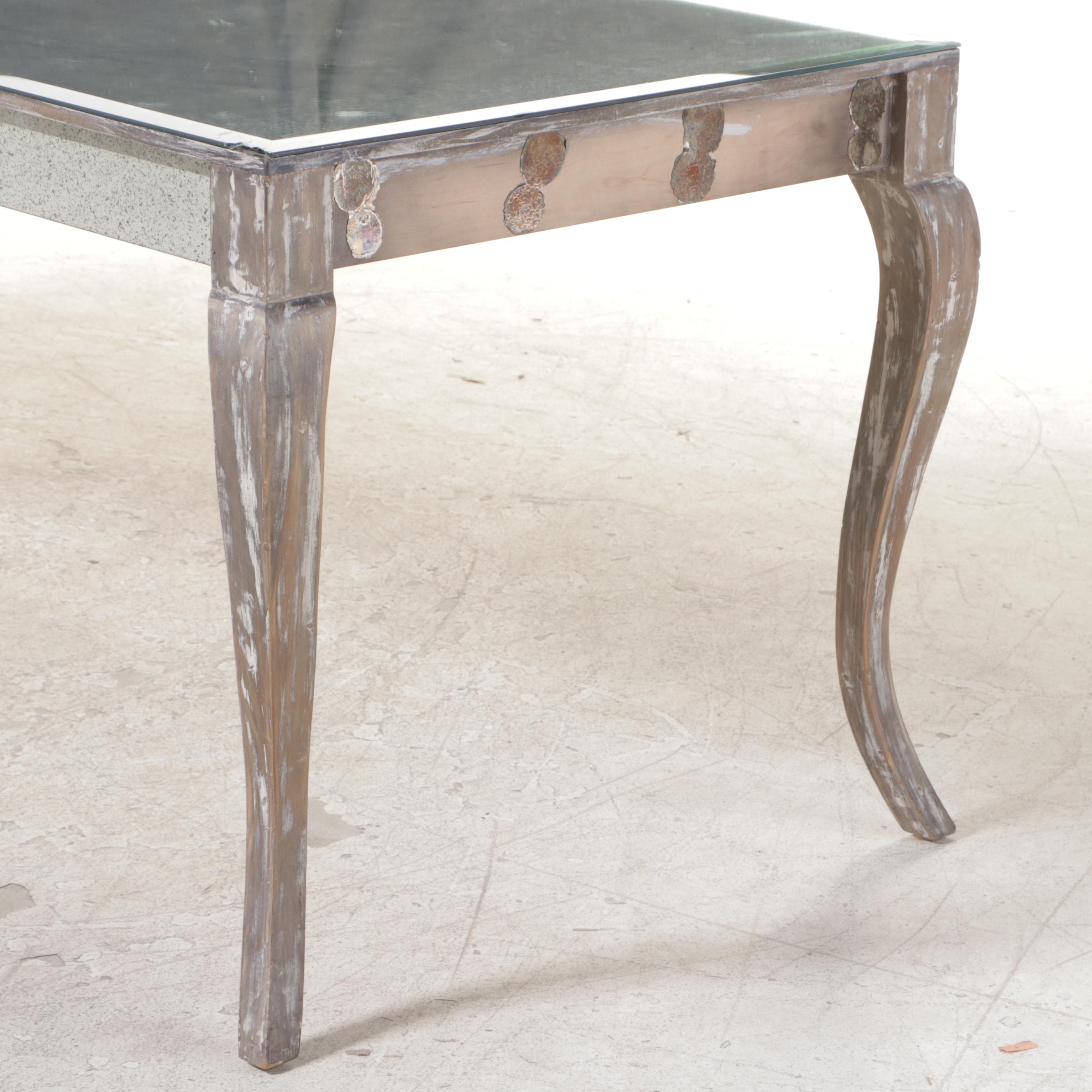 Large Mirror-Top Table with Cabriole Legs