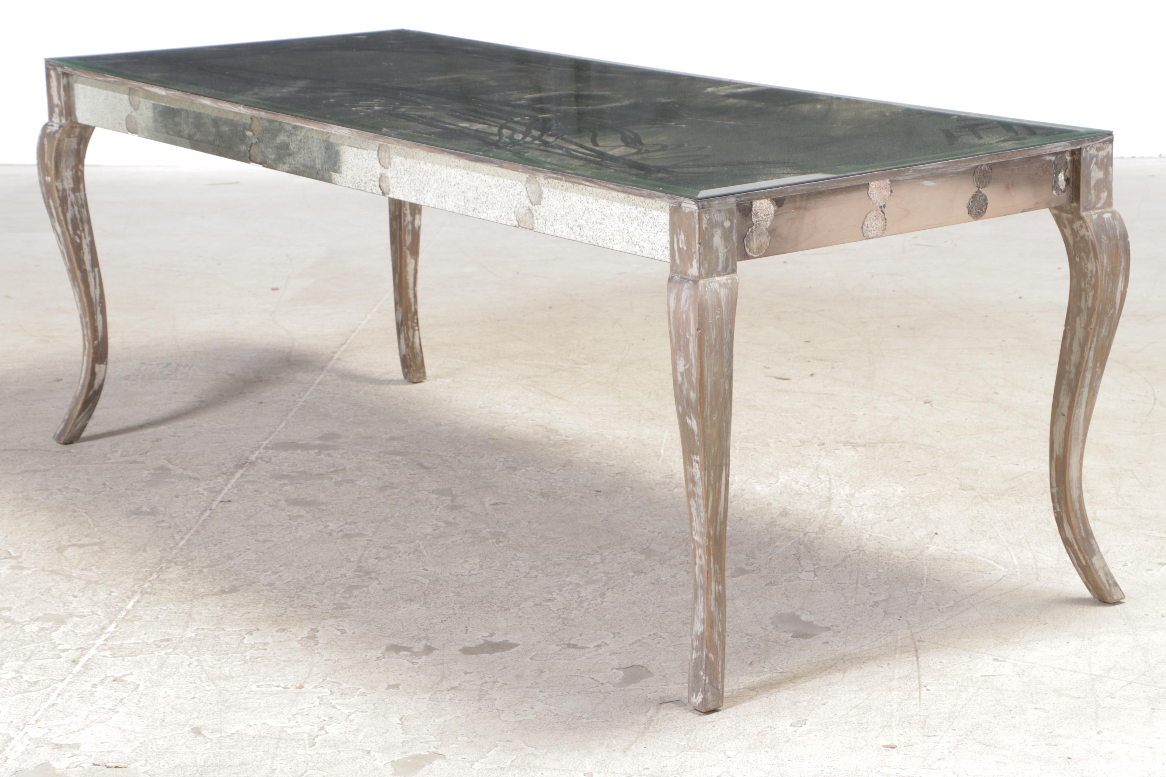 Large Mirror-Top Table with Cabriole Legs