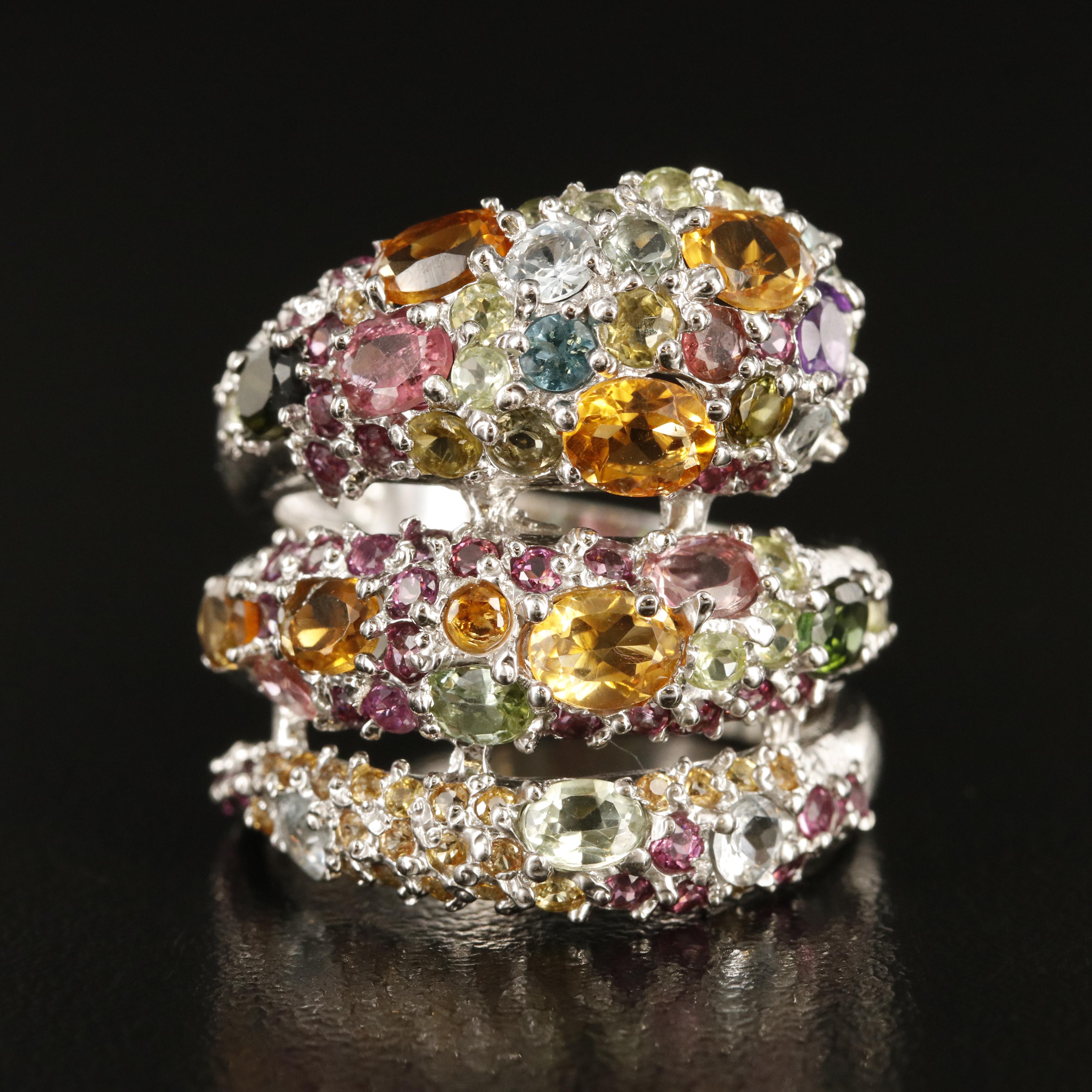 Sterling Pavé Tourmaline, Citrine and Amethyst Wrap Ring