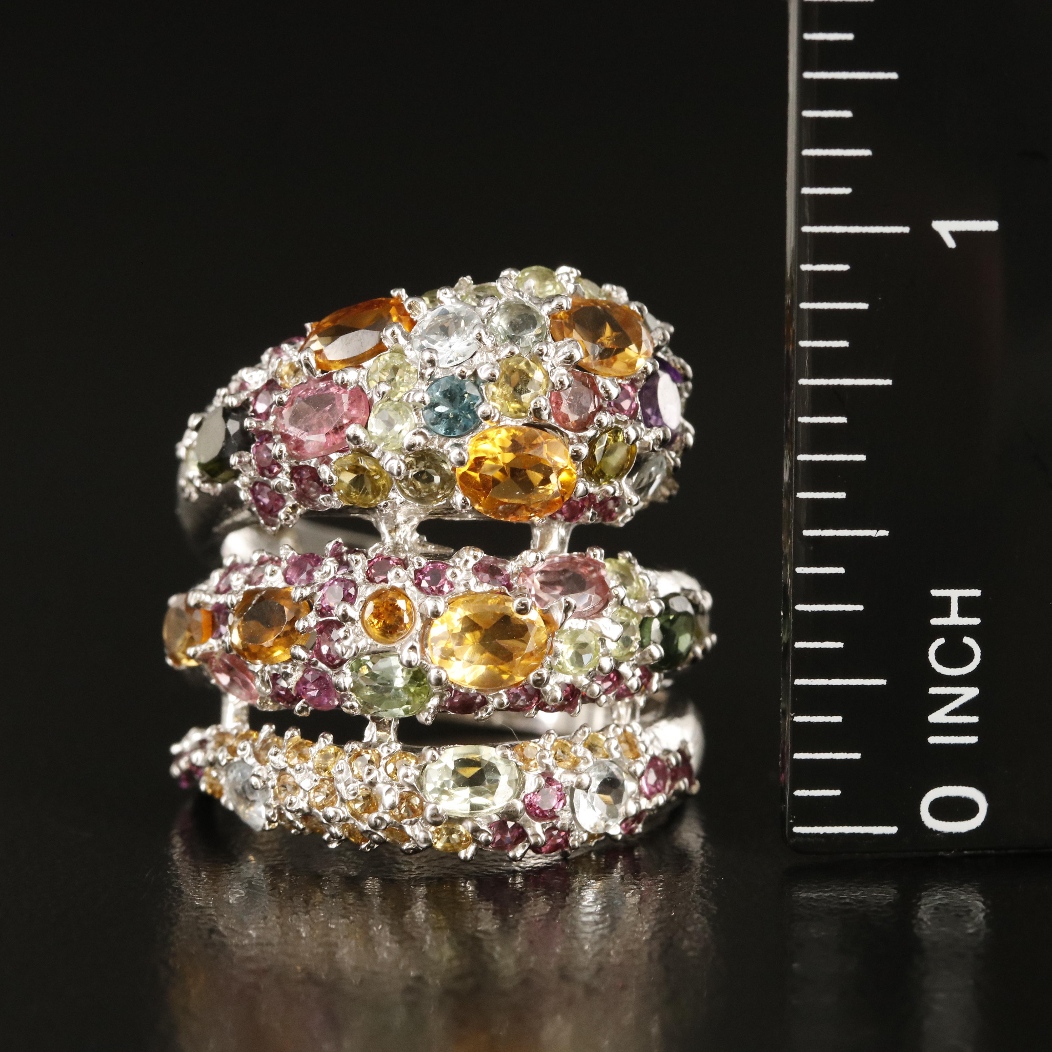 Sterling Pavé Tourmaline, Citrine and Amethyst Wrap Ring