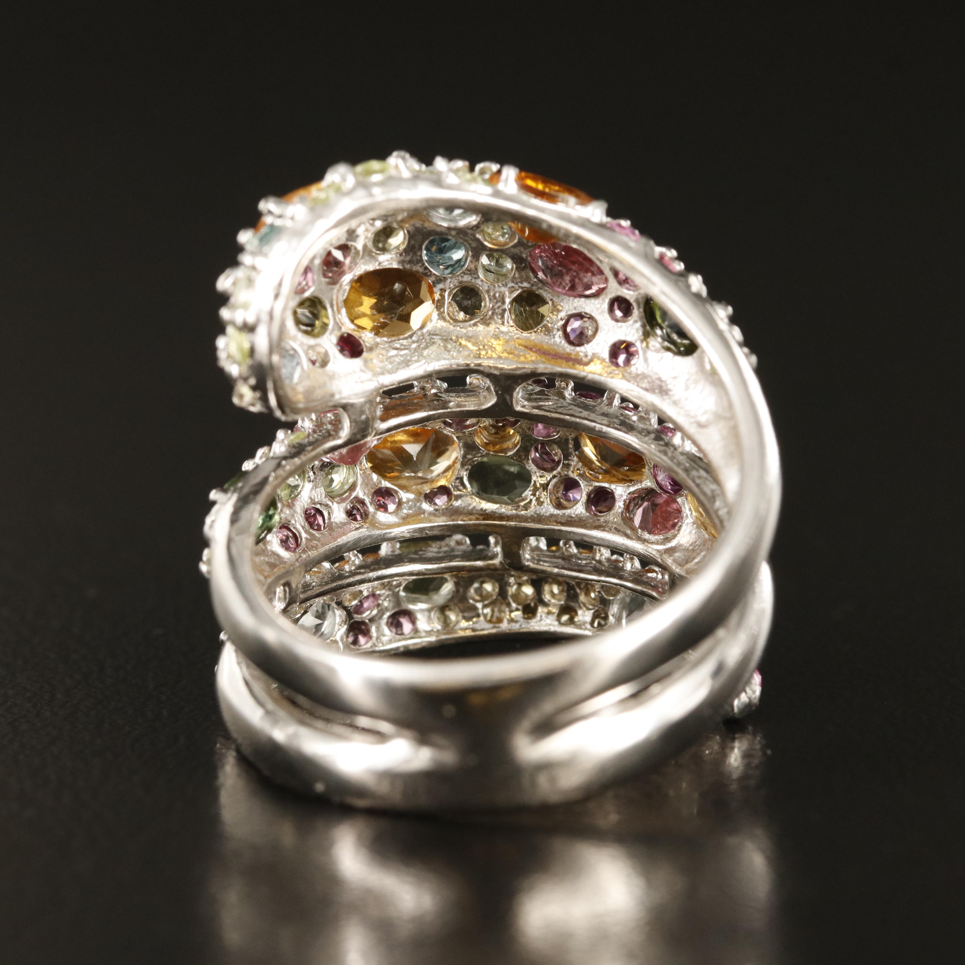 Sterling Pavé Tourmaline, Citrine and Amethyst Wrap Ring