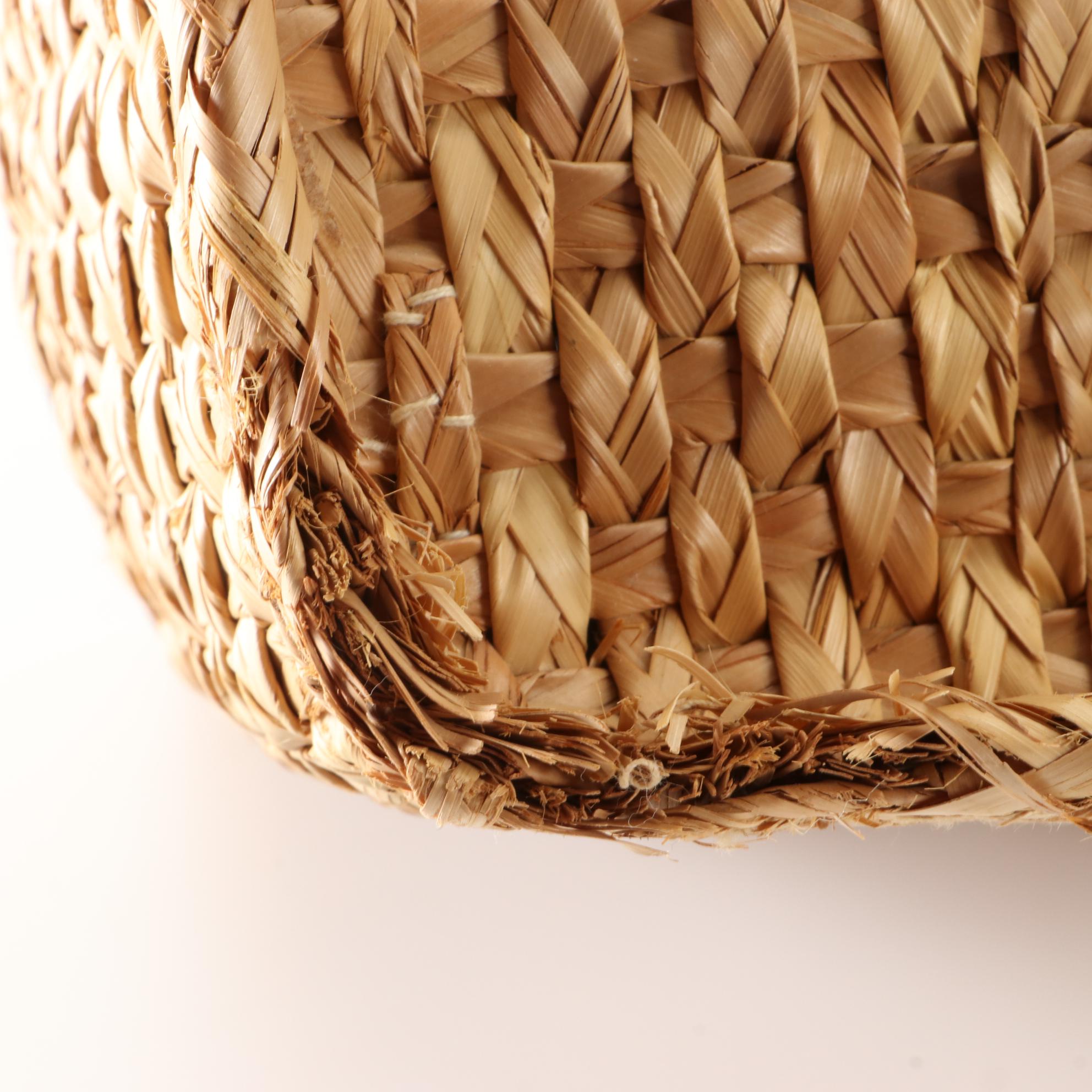 Woven Straw Embroidered Tote Bags with Leather Trim