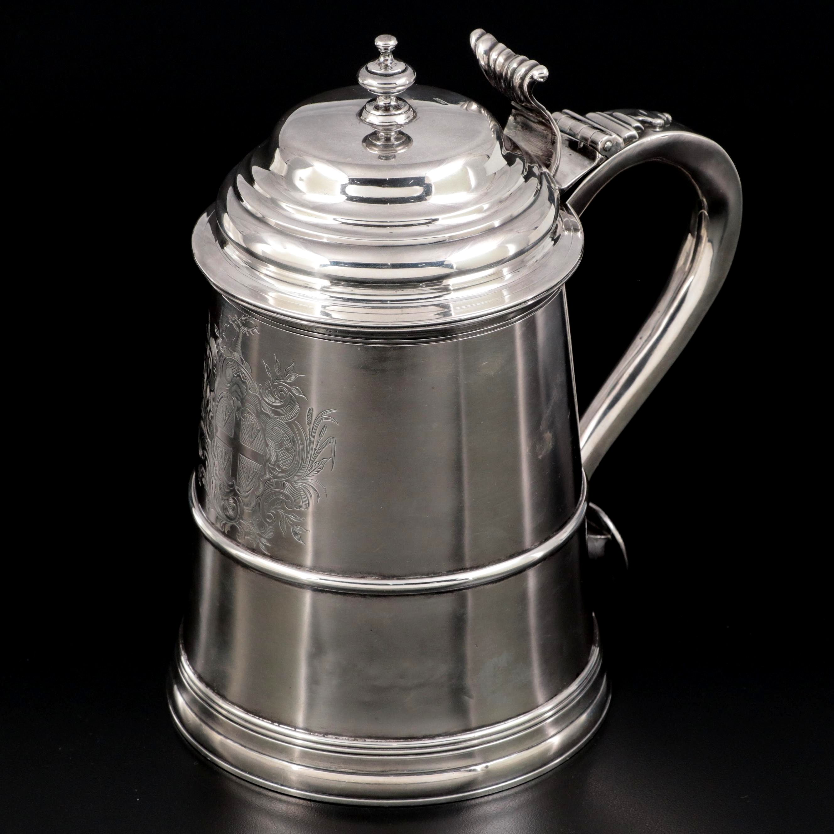 Jacob Hurd of Boston Chased Coin Silver Tankard, Mid-18th Century
