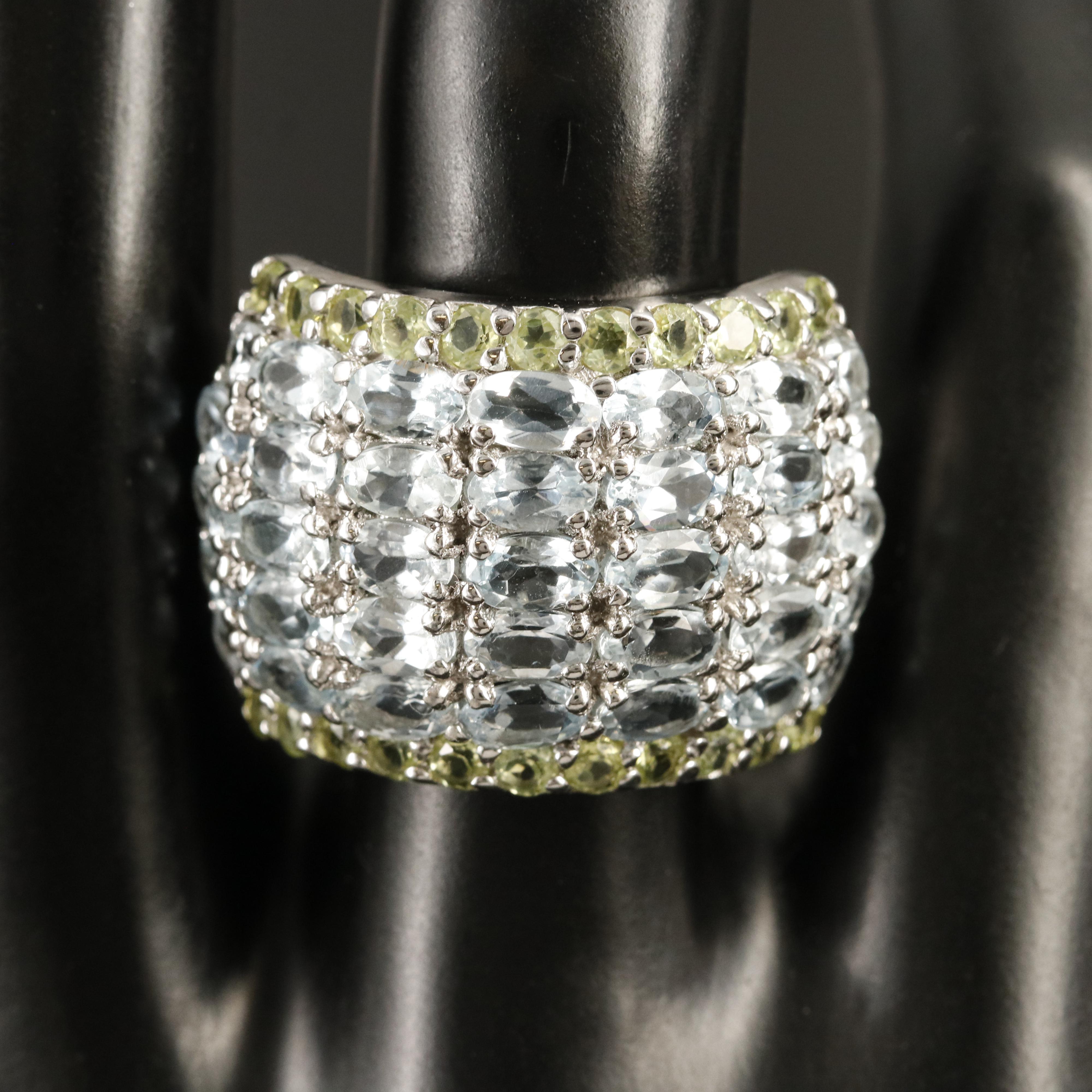 Sterling Aquamarine and Peridot Ring