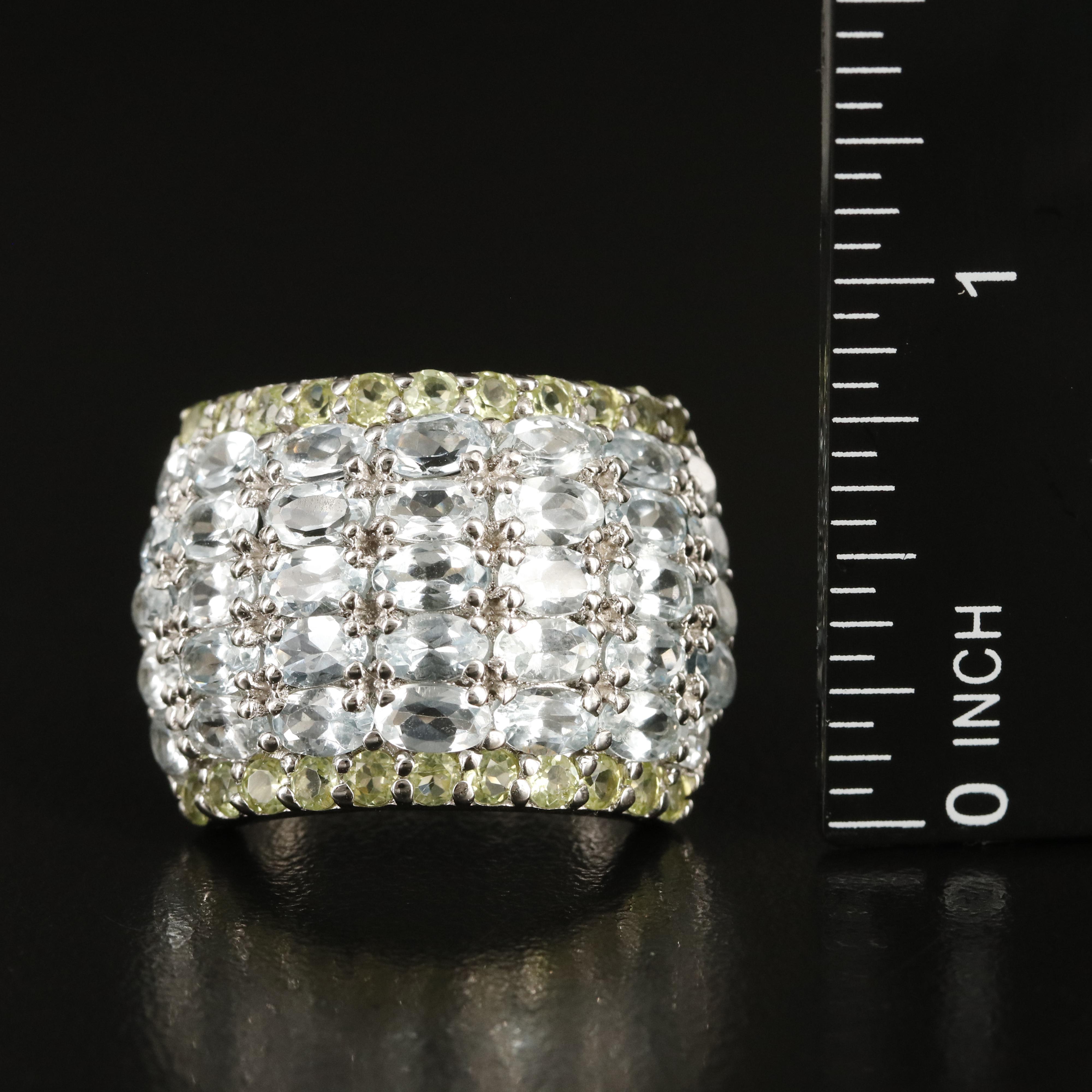Sterling Aquamarine and Peridot Ring
