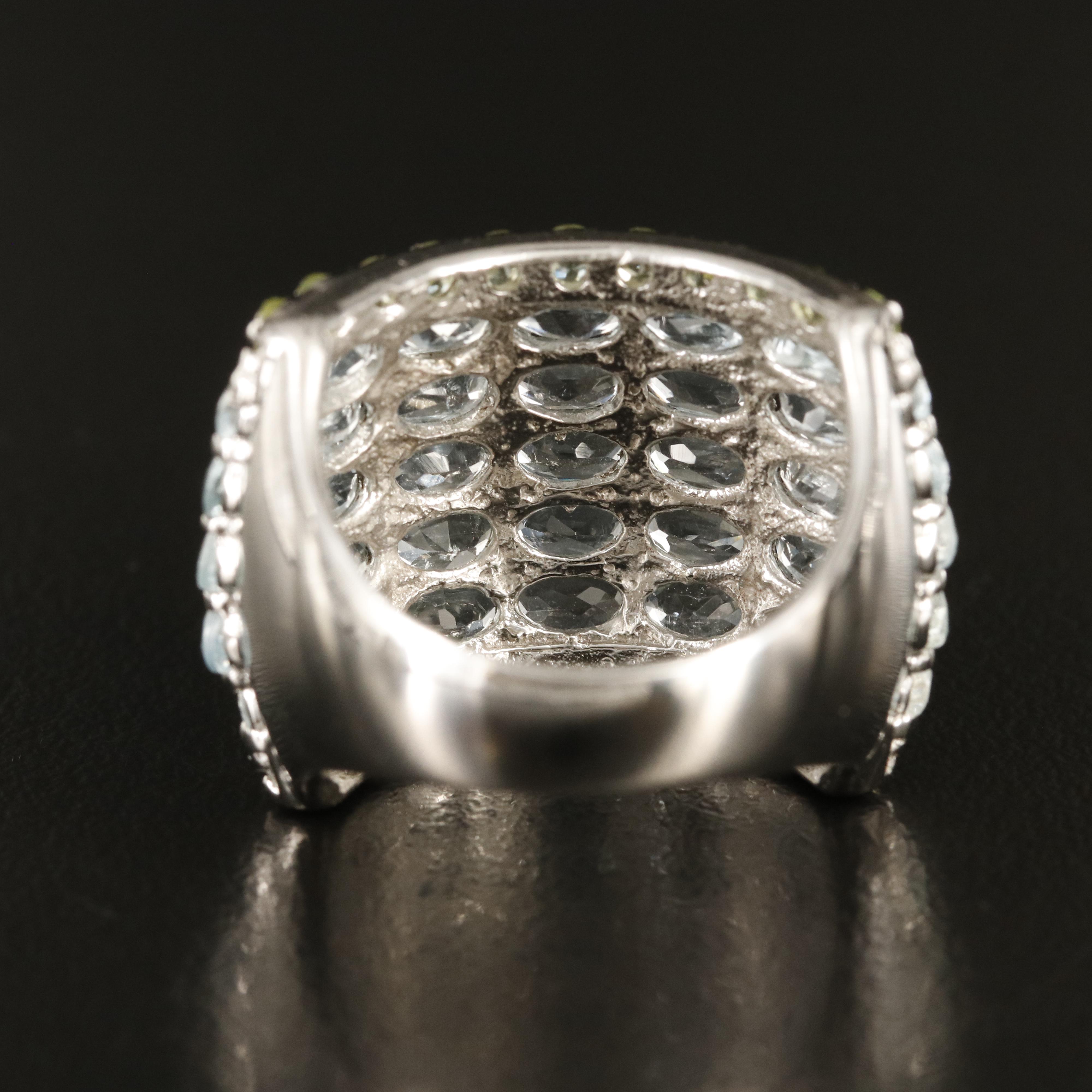 Sterling Aquamarine and Peridot Ring