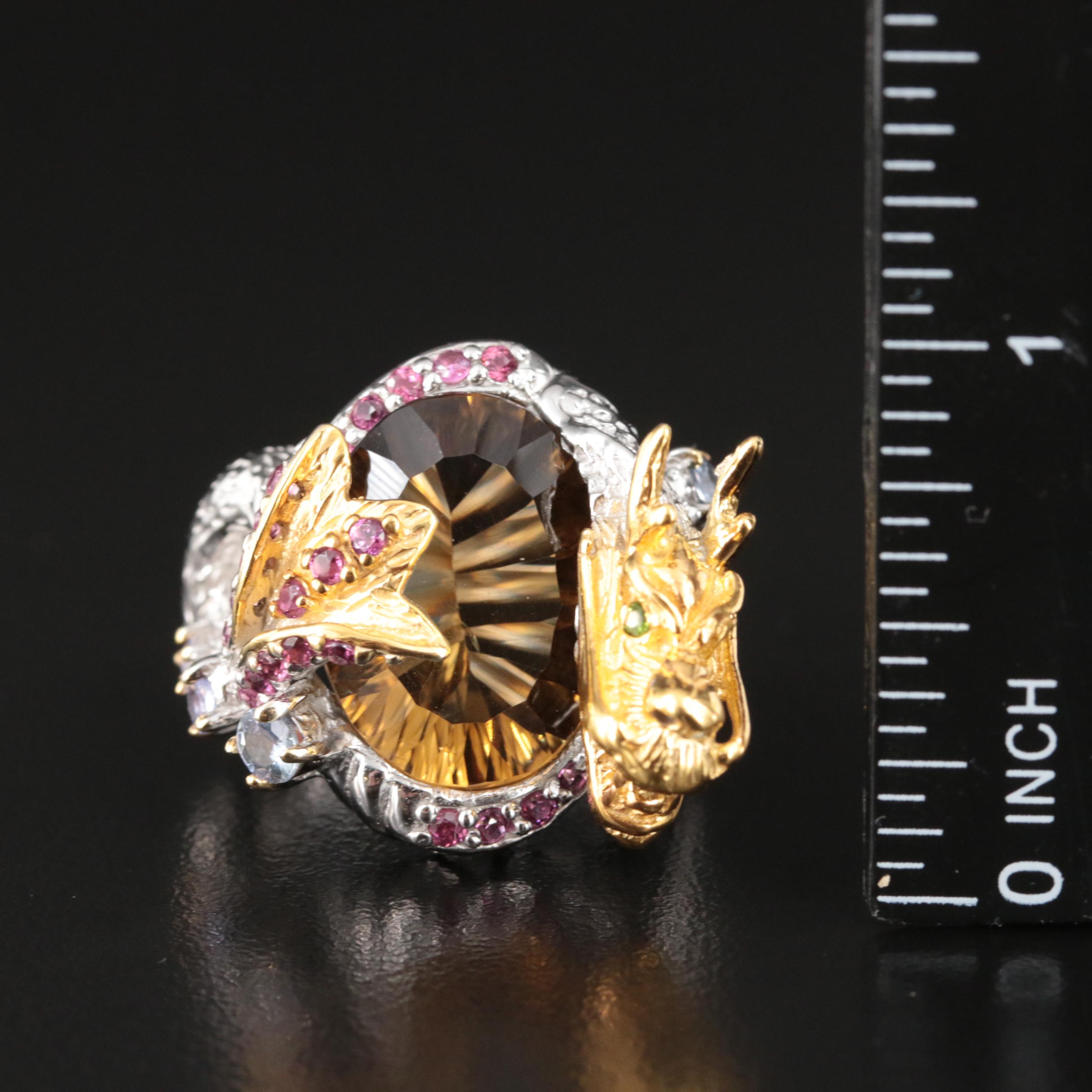 Sterling Citrine, Garnet and Tanzanite Dragon Ring