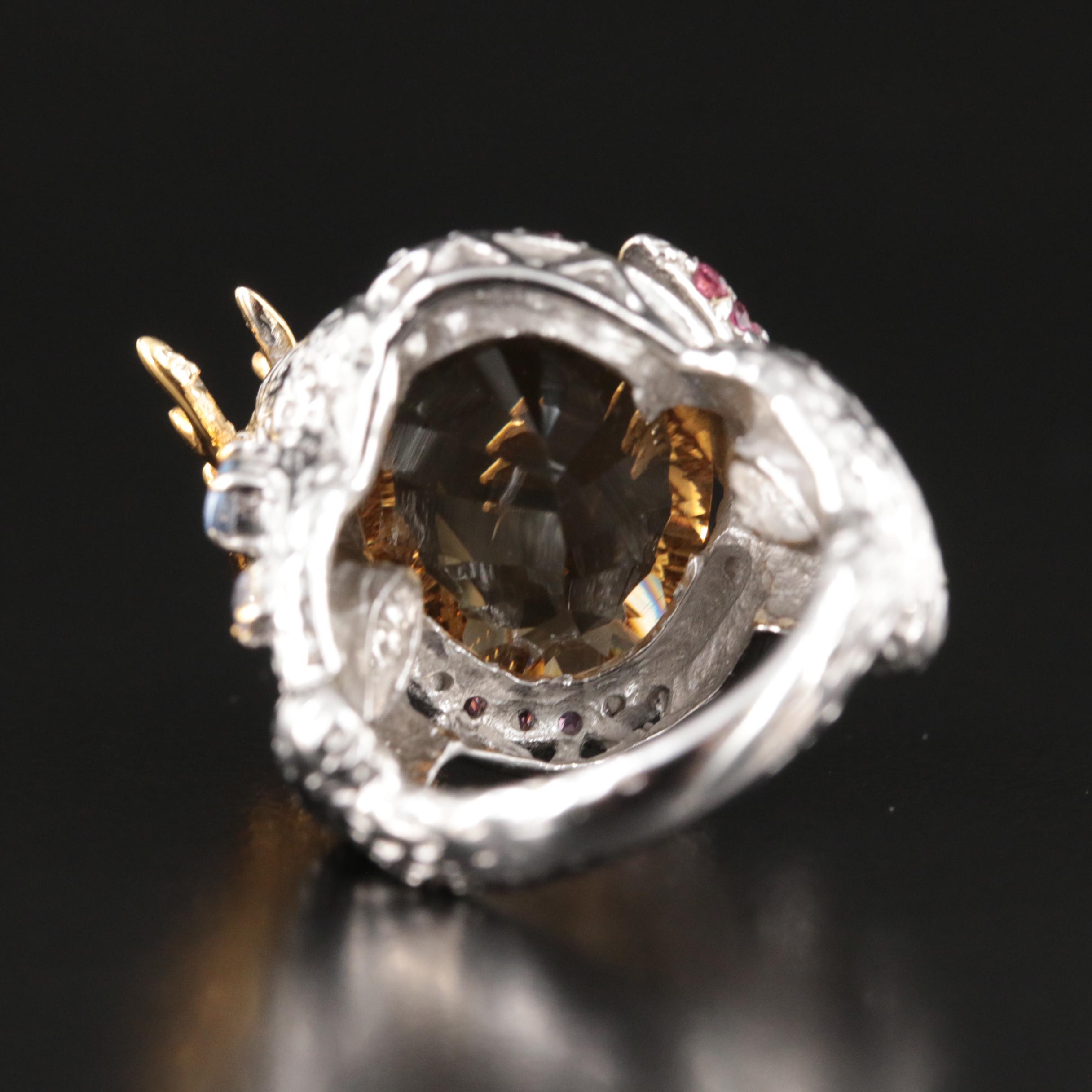 Sterling Citrine, Garnet and Tanzanite Dragon Ring