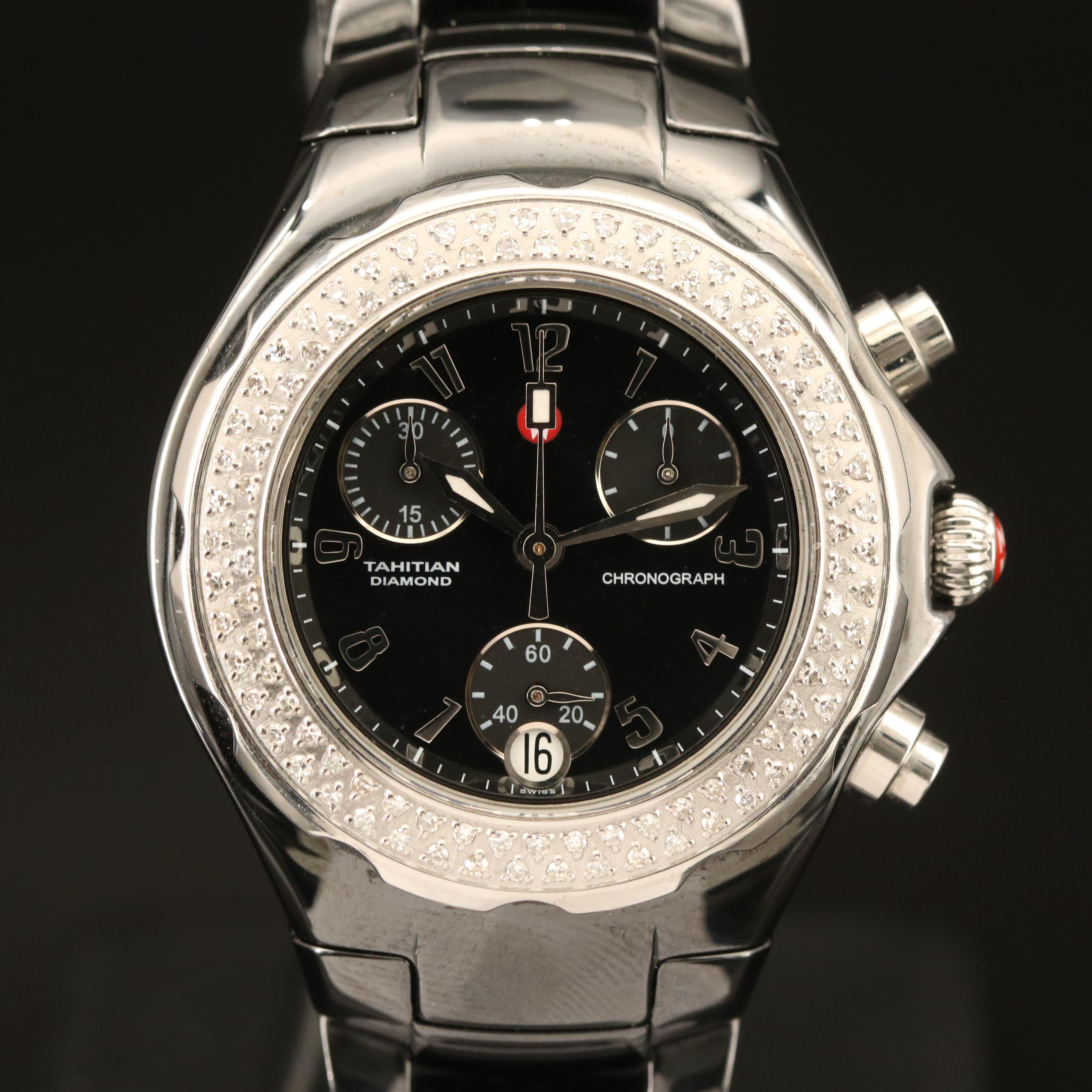 Michele Tahitian Diamond and Ceramic Quartz Chronograph Watch