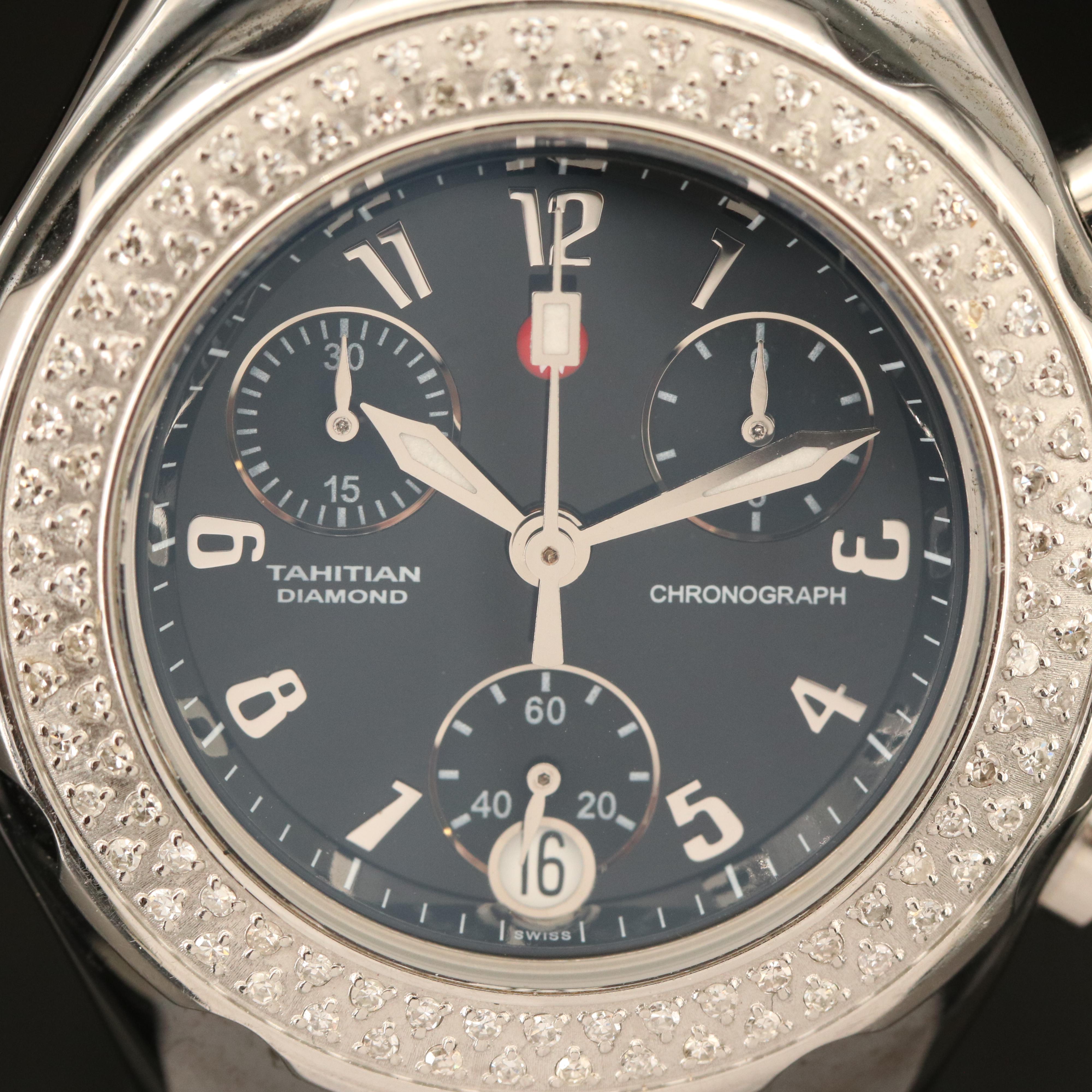 Michele Tahitian Diamond and Ceramic Quartz Chronograph Watch