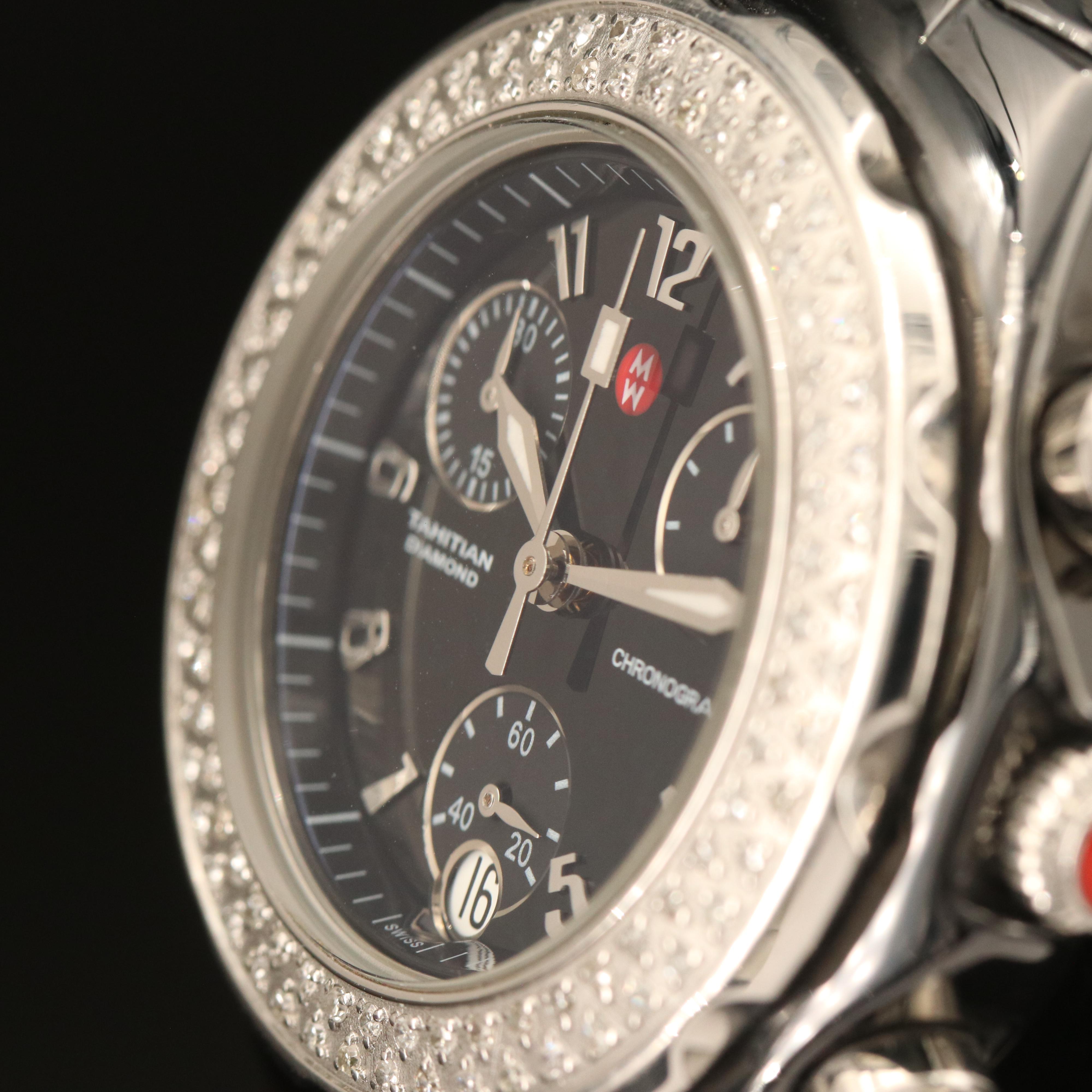 Michele Tahitian Diamond and Ceramic Quartz Chronograph Watch