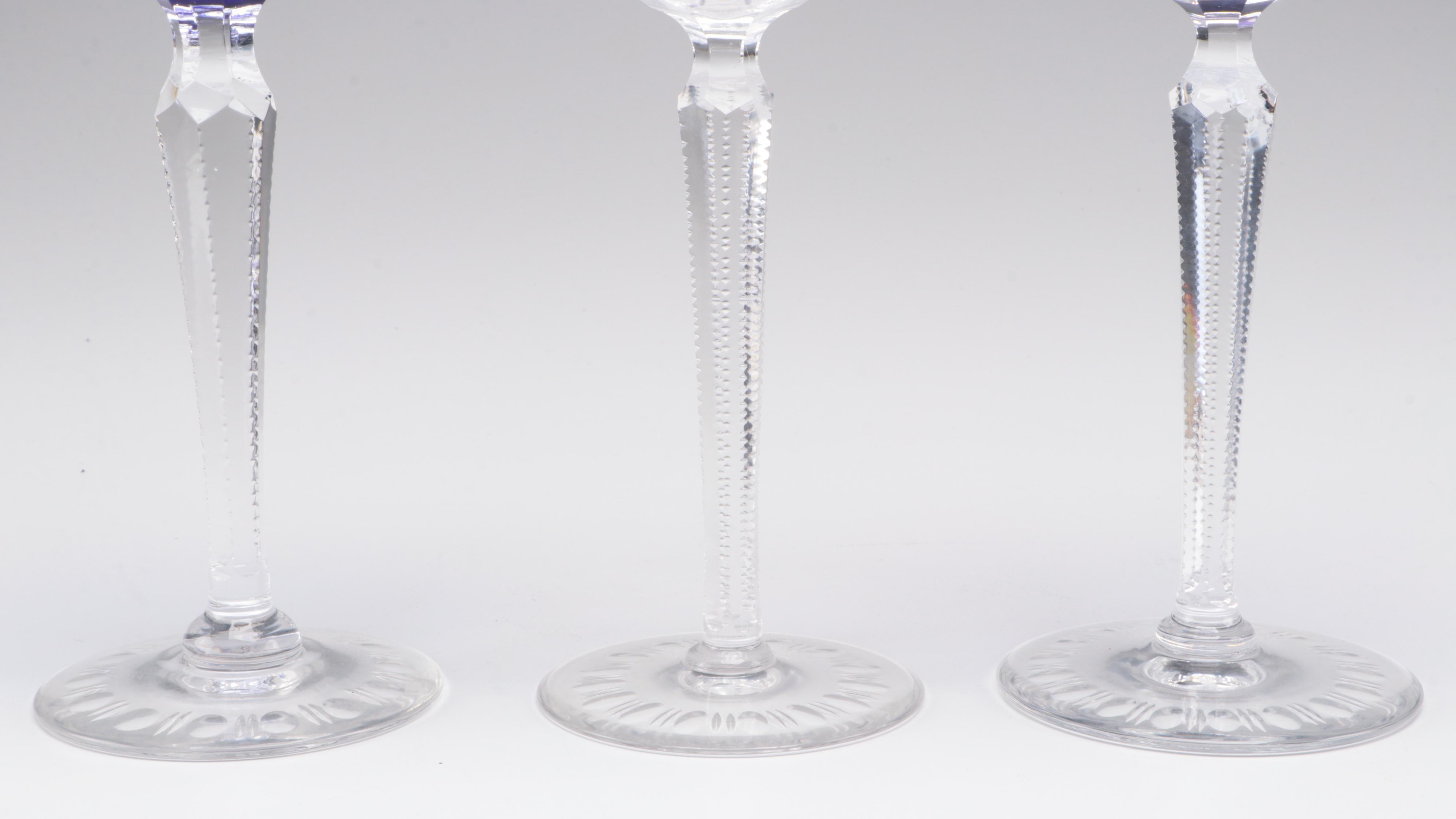 Bohemian Style Etched to Clear and Other Etched Glass Goblets