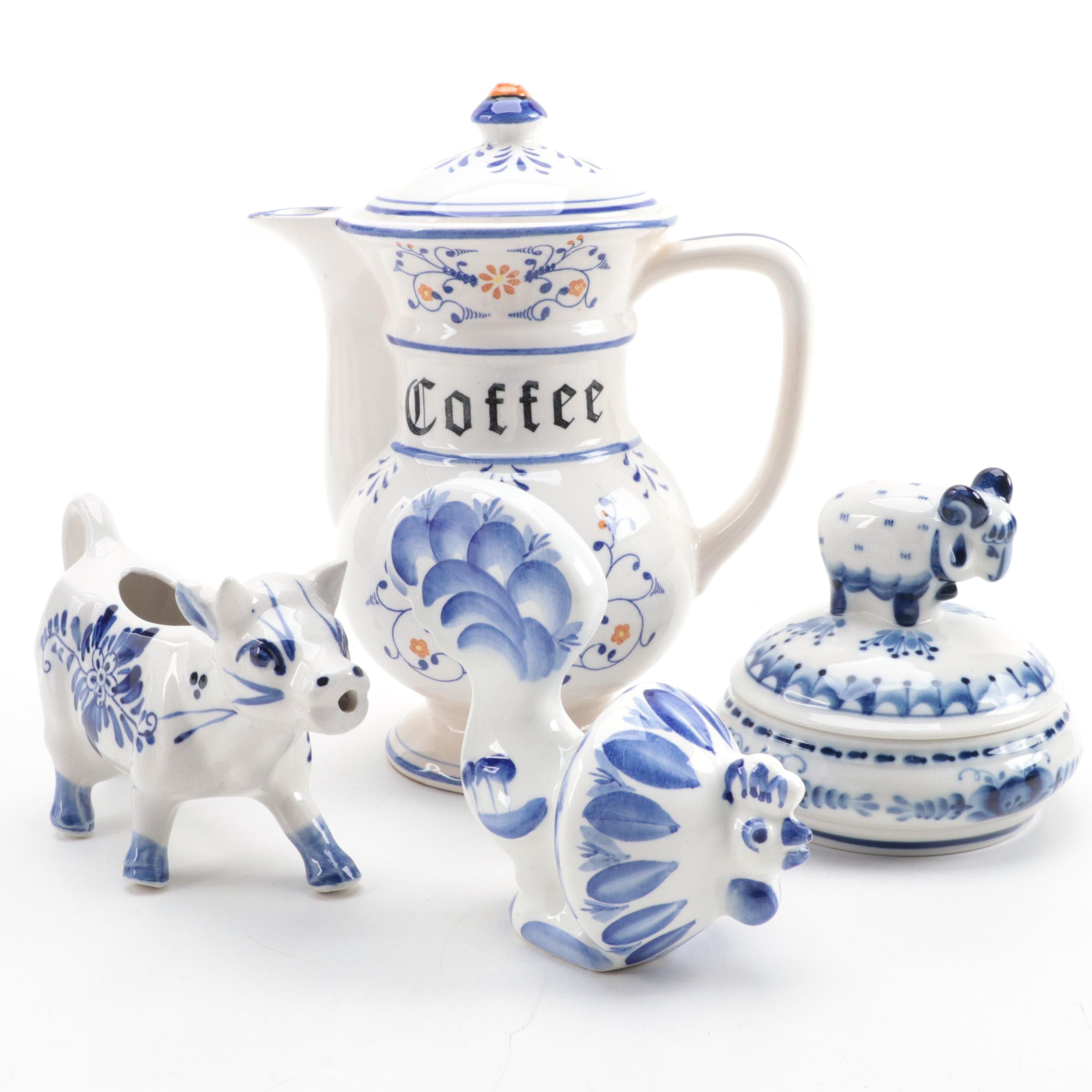 Russian Gzhel and Other Earthenware Table Accessories