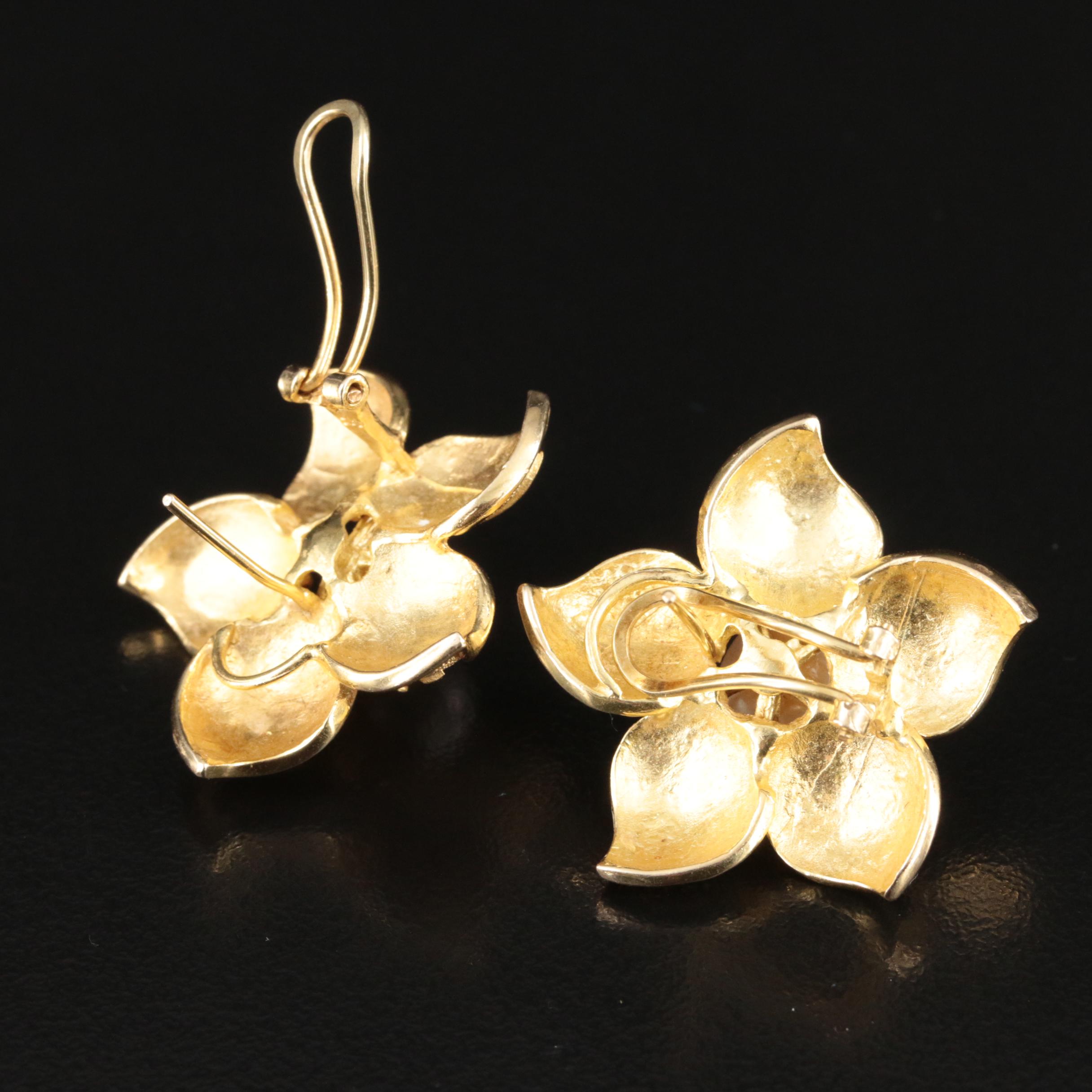 14K Pearl and Diamond Flower Earrings
