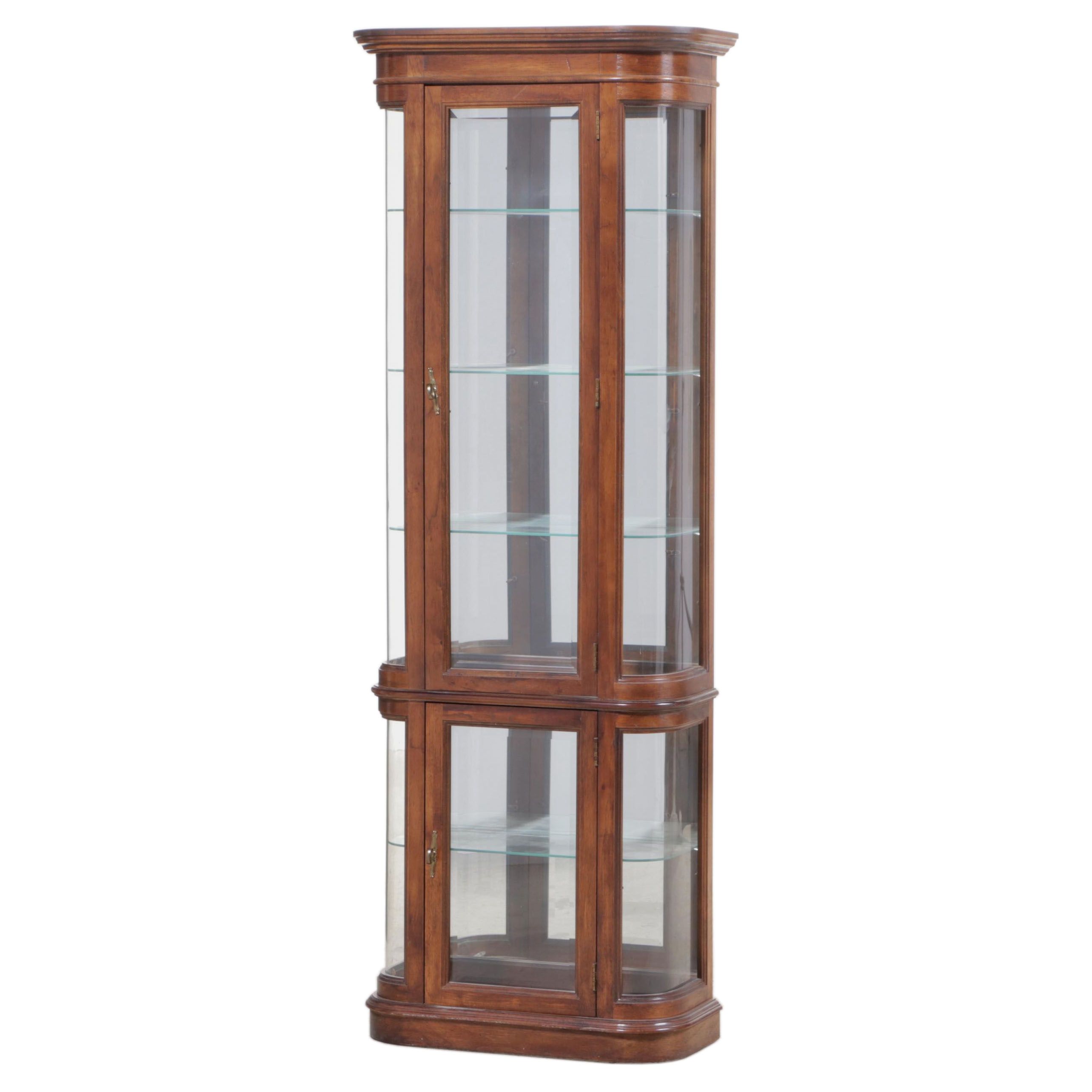 Oak and Curved Glass Display Cabinet, Late 20th Century