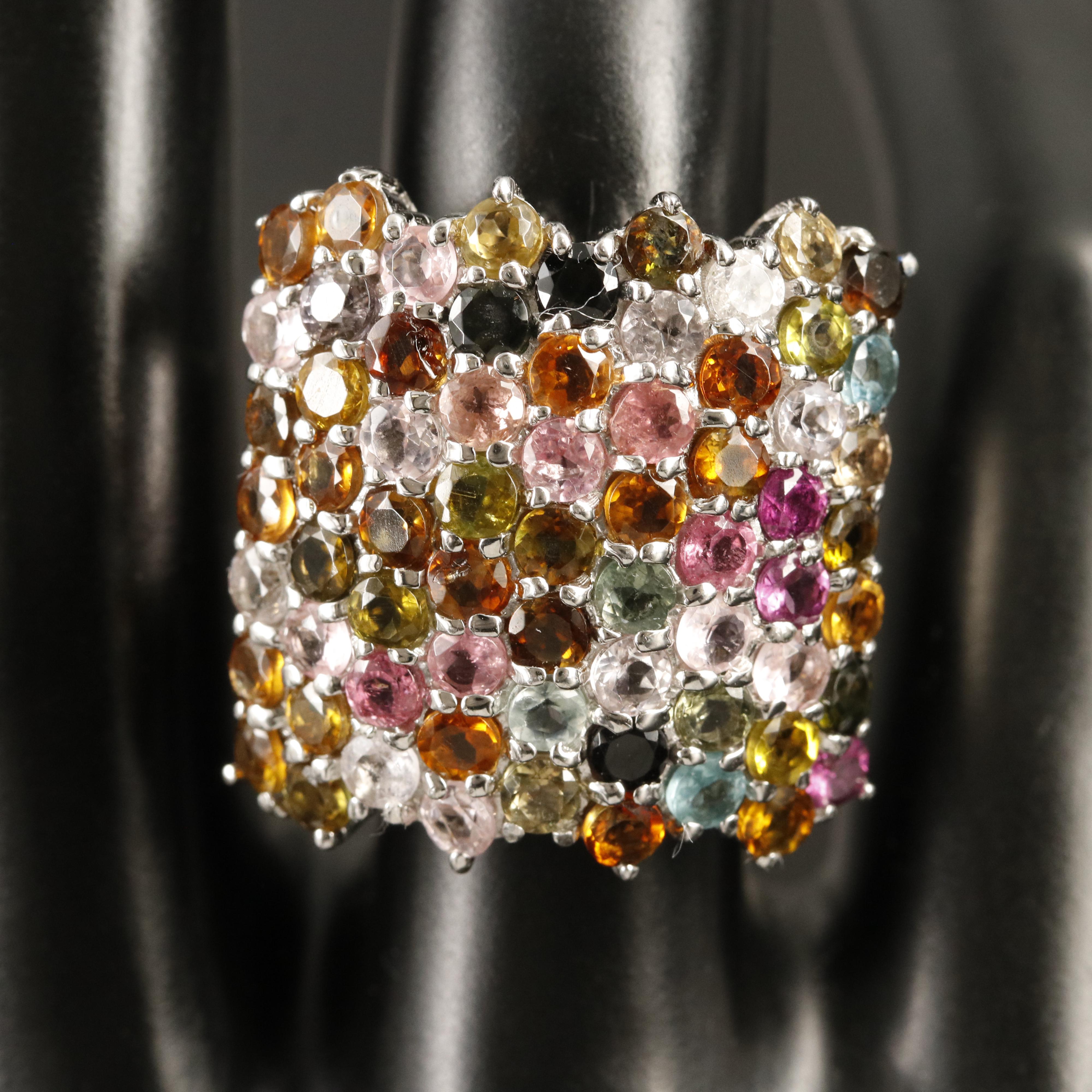 Sterling Pavé Tourmaline, Citrine and Gemstone Ring