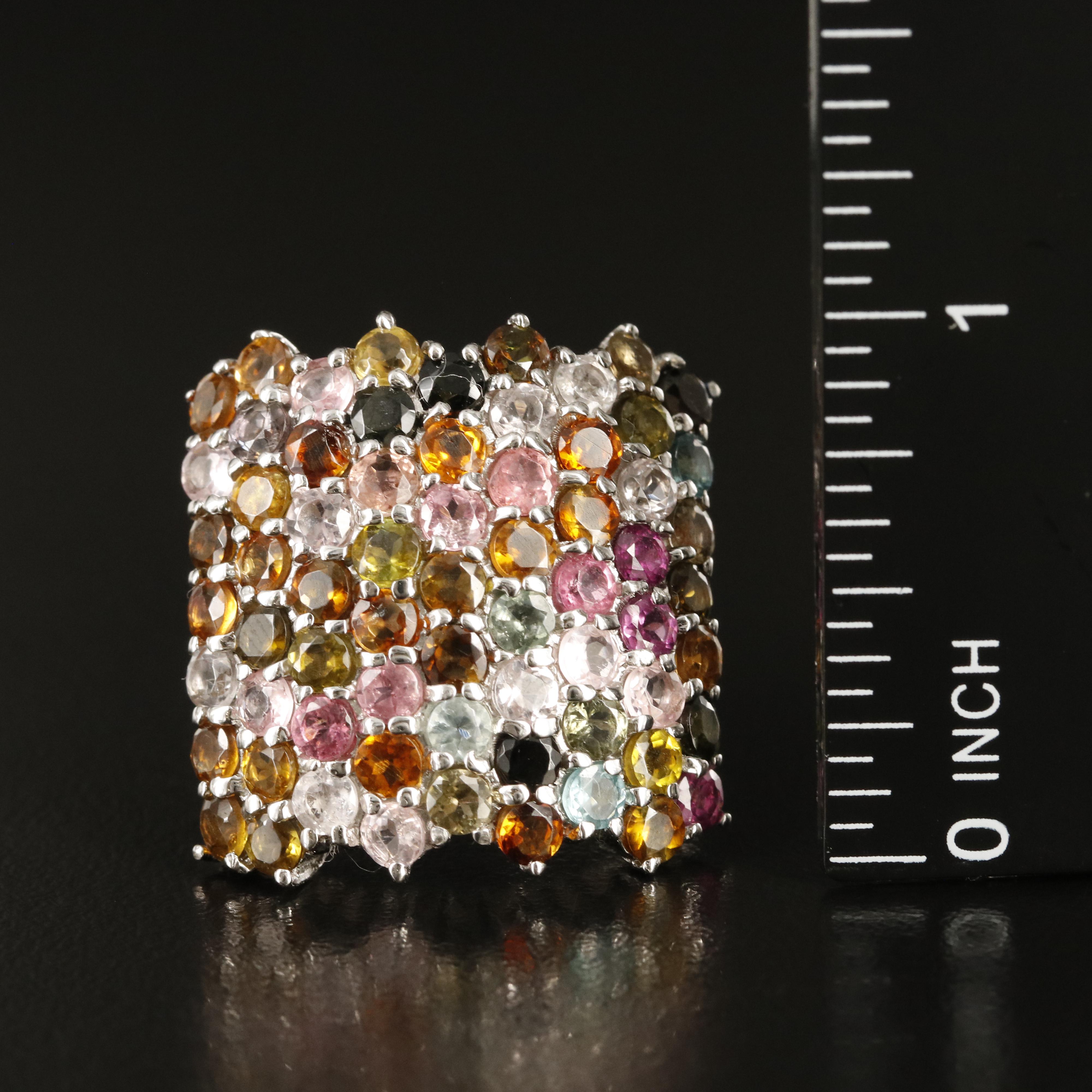 Sterling Pavé Tourmaline, Citrine and Gemstone Ring