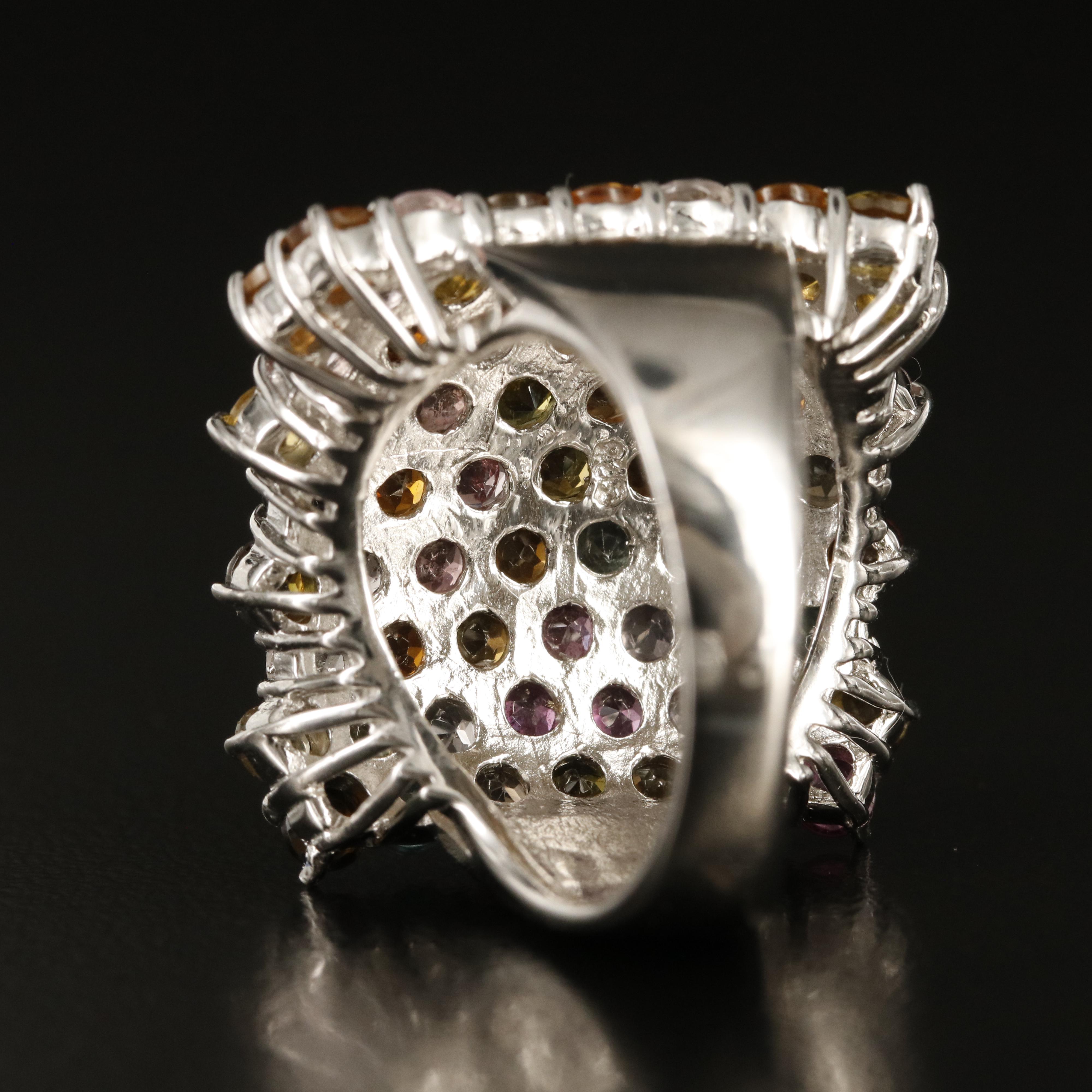 Sterling Pavé Tourmaline, Citrine and Gemstone Ring