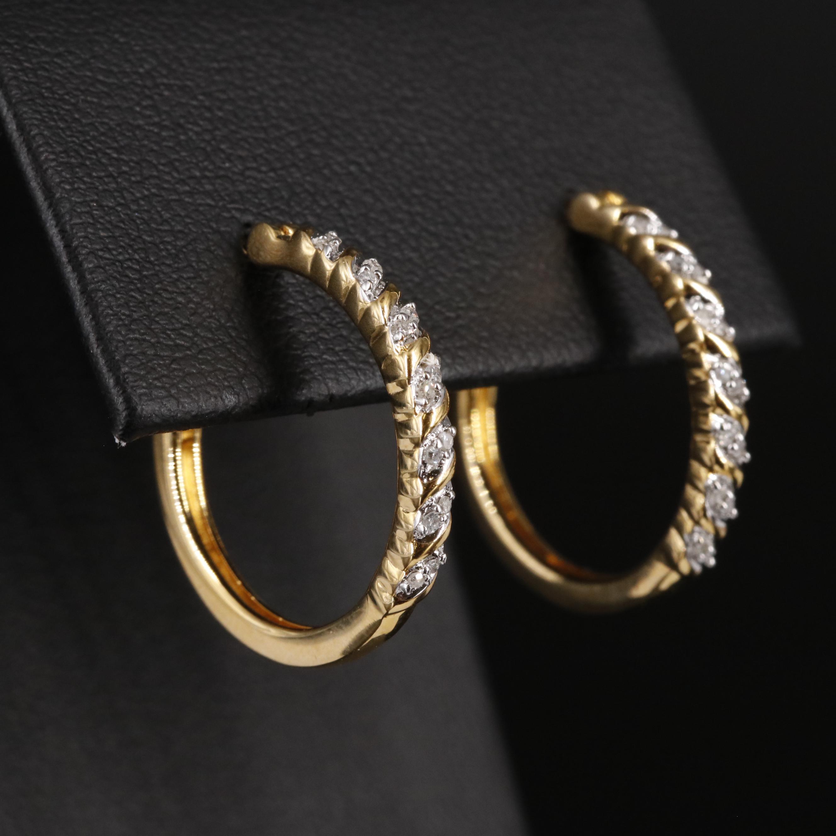Sterling Diamond Hoop Earrings