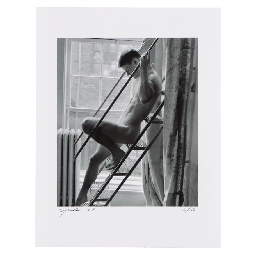 James Spada Digital Print of Male Nude on Rolling Ladder, 2007
