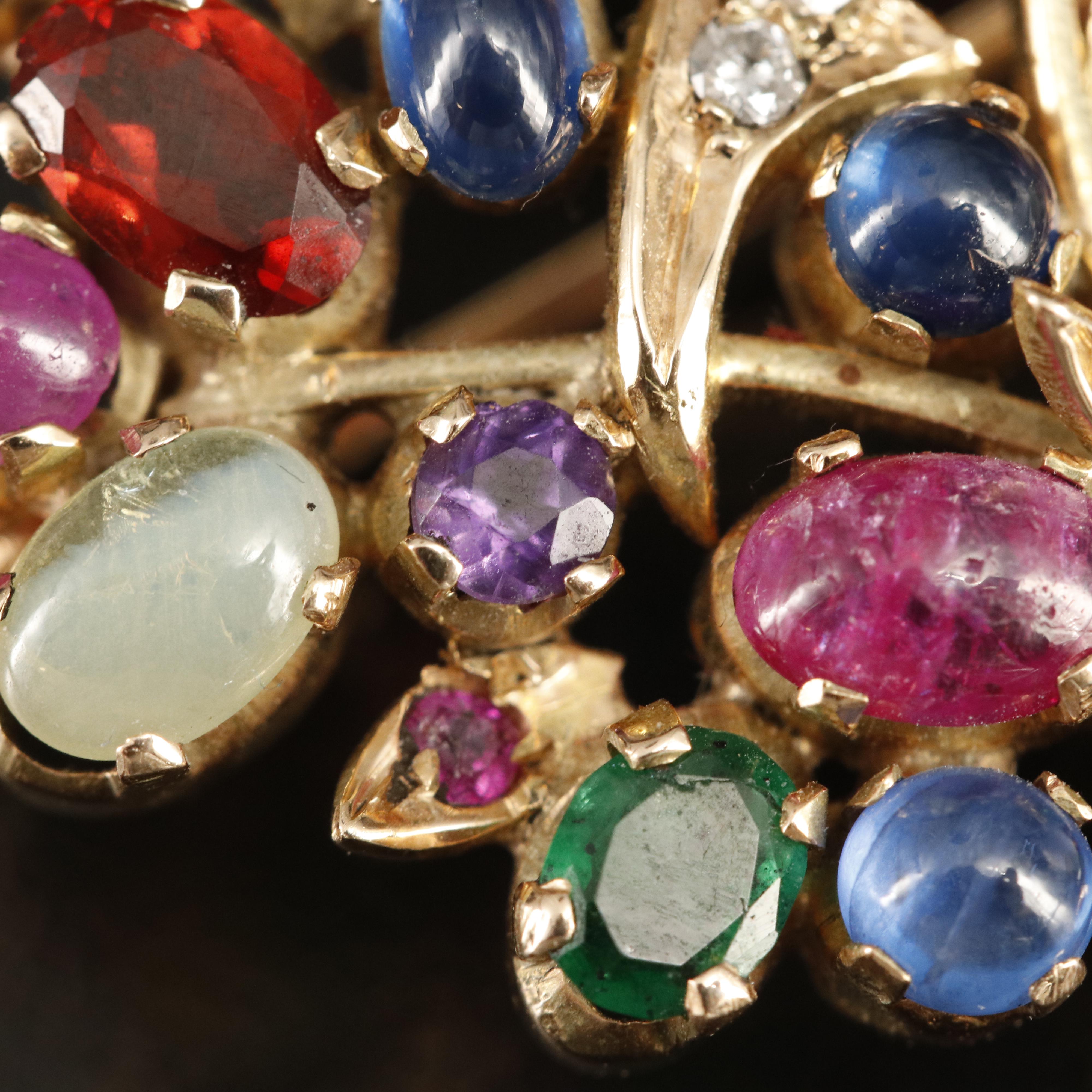 14K Sapphire, Diamond, Ruby and Gemstone Giardinetti Converter Brooch