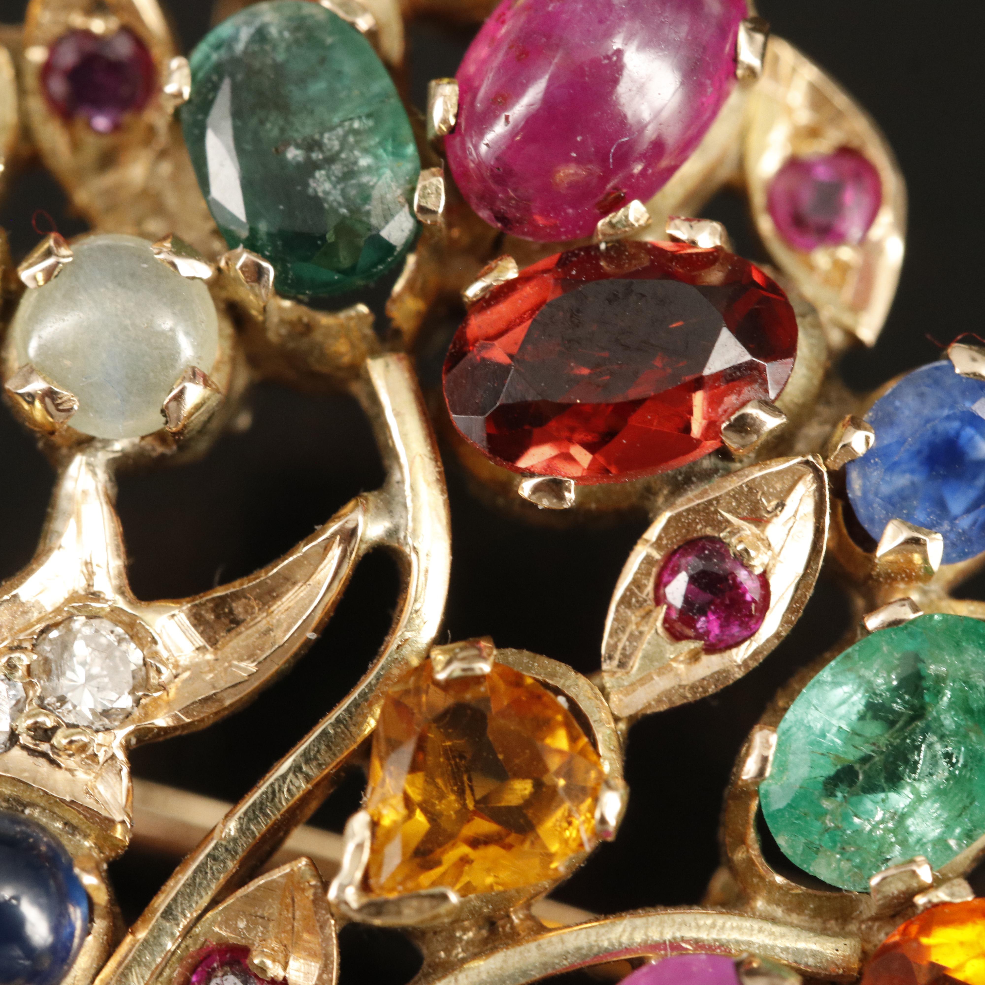 14K Sapphire, Diamond, Ruby and Gemstone Giardinetti Converter Brooch