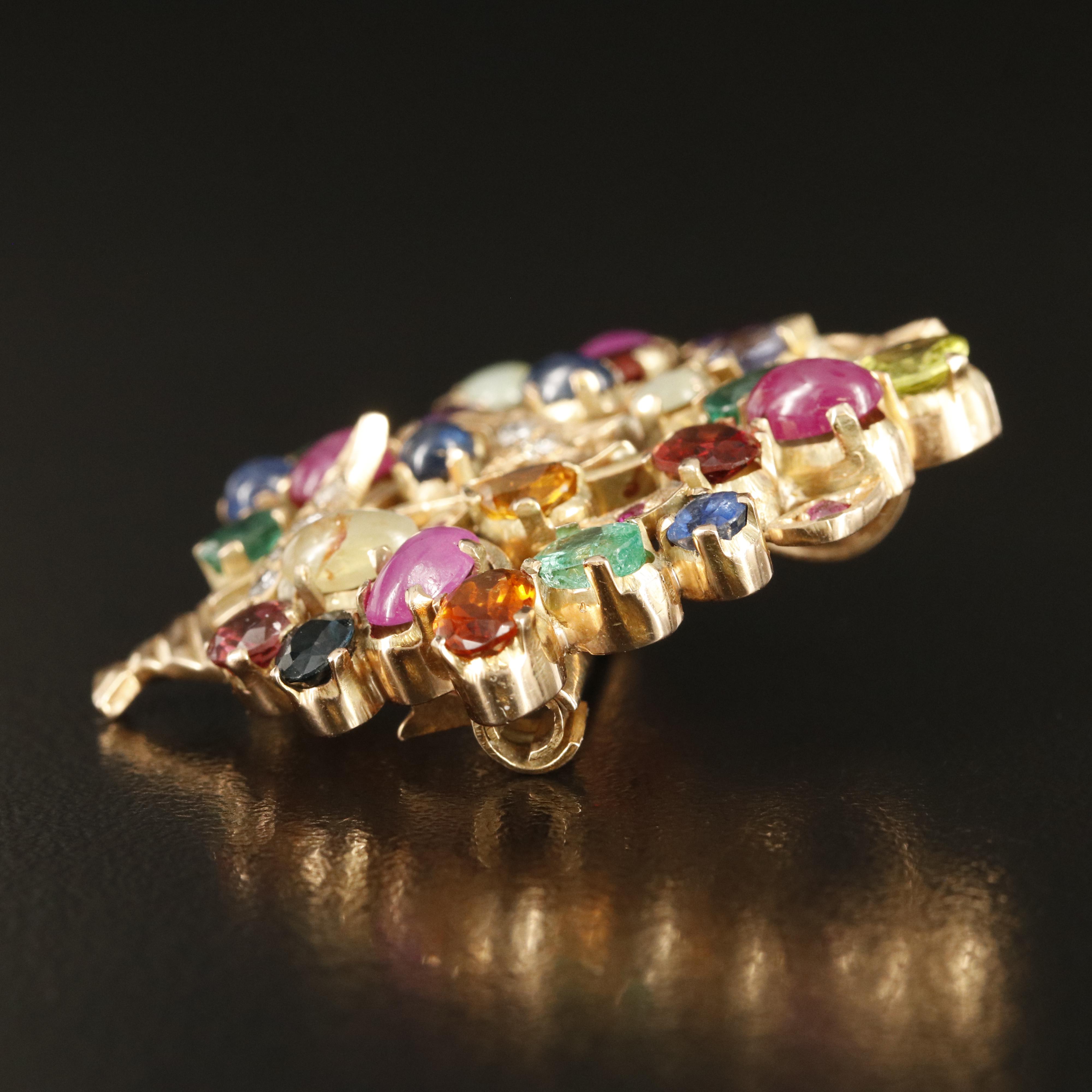 14K Sapphire, Diamond, Ruby and Gemstone Giardinetti Converter Brooch