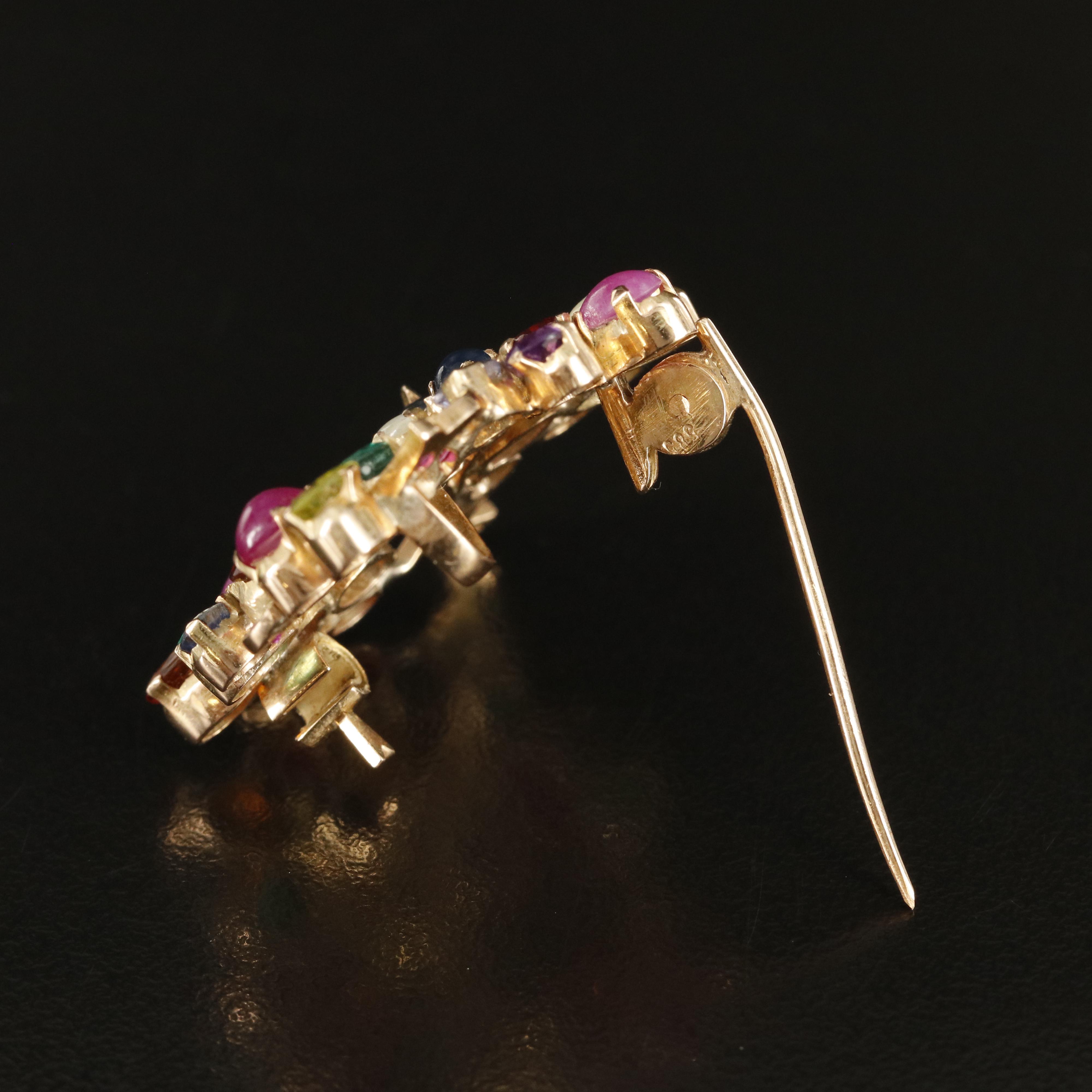 14K Sapphire, Diamond, Ruby and Gemstone Giardinetti Converter Brooch