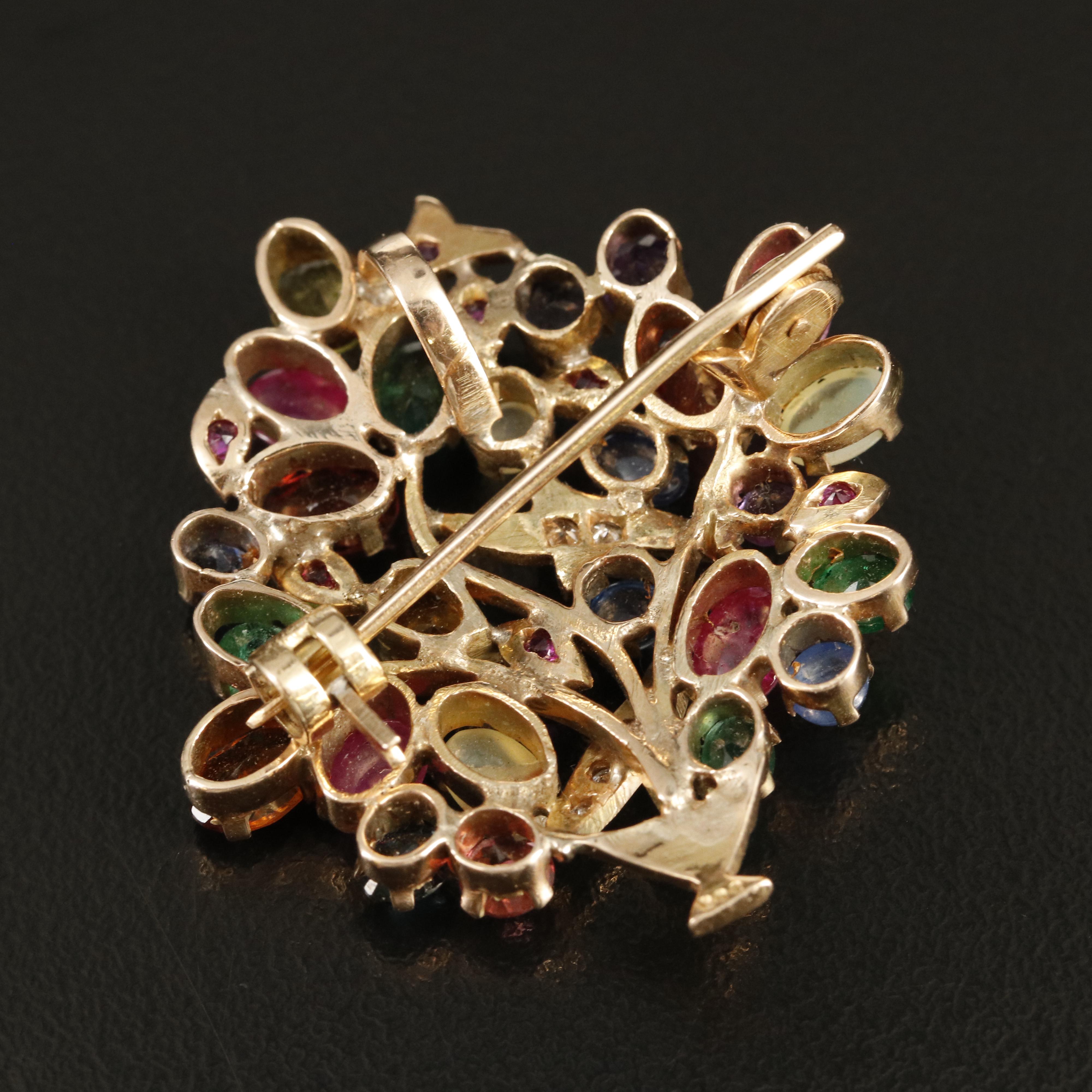 14K Sapphire, Diamond, Ruby and Gemstone Giardinetti Converter Brooch