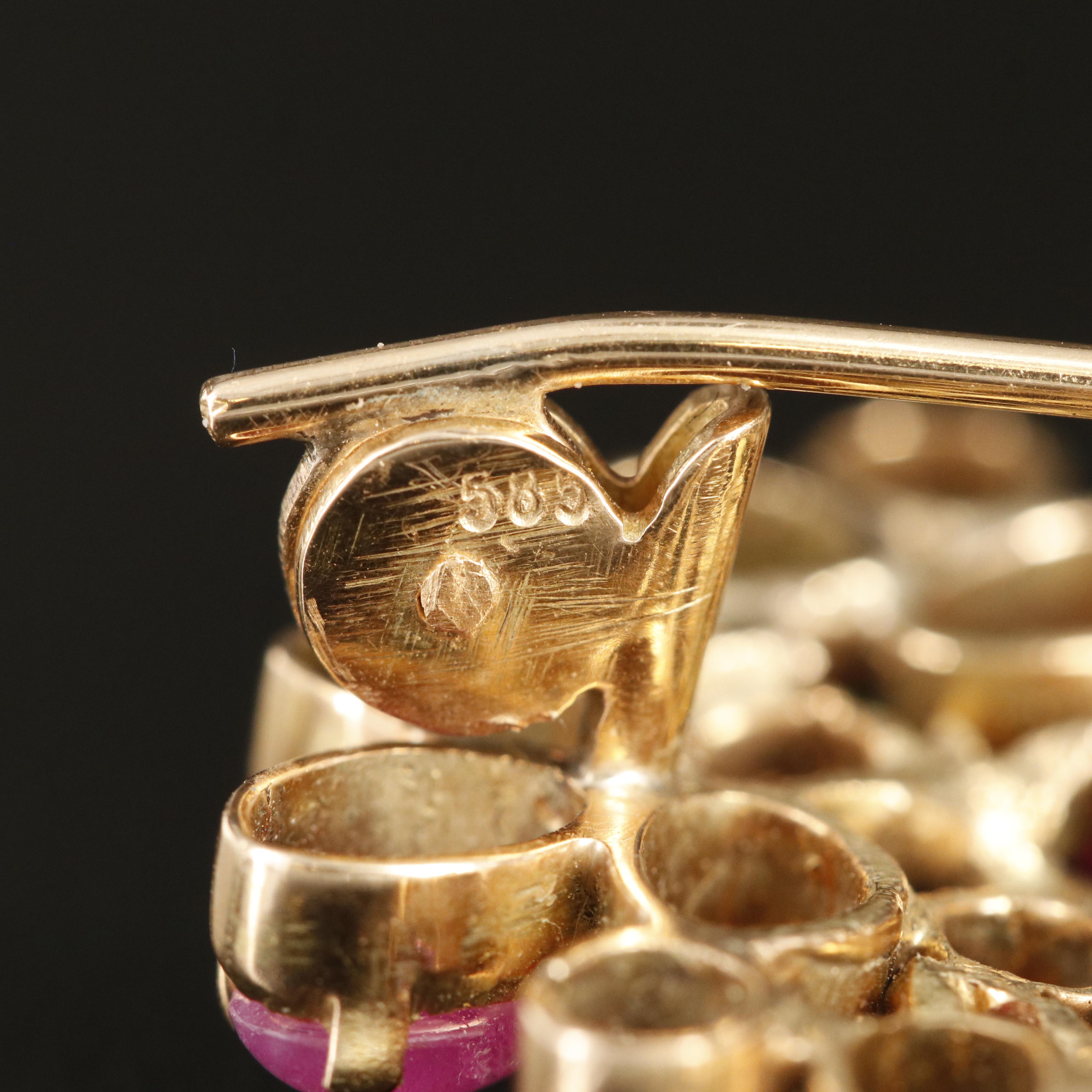 14K Sapphire, Diamond, Ruby and Gemstone Giardinetti Converter Brooch